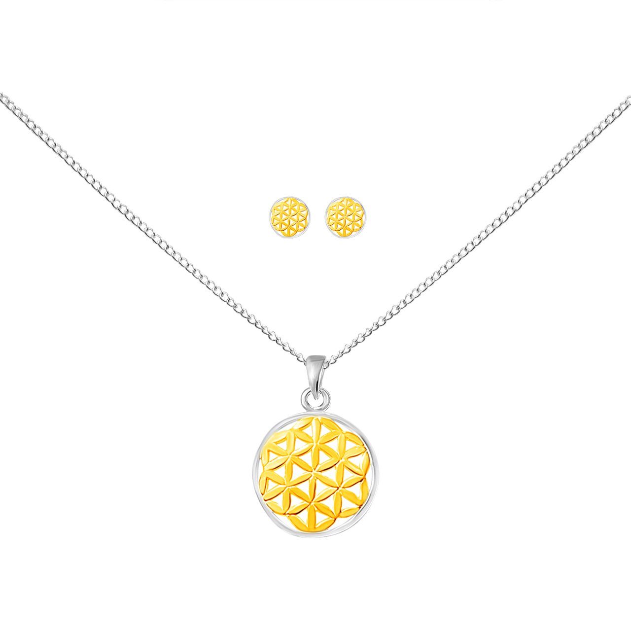 ALEXANDER YORK Ювелирные изделияset 925 Sterling Silber, Ювелирные изделияset, Halskette, Ohrstecker, FLOWER OF LIFE LEBENSBLUME in Gold, 4-tlg.