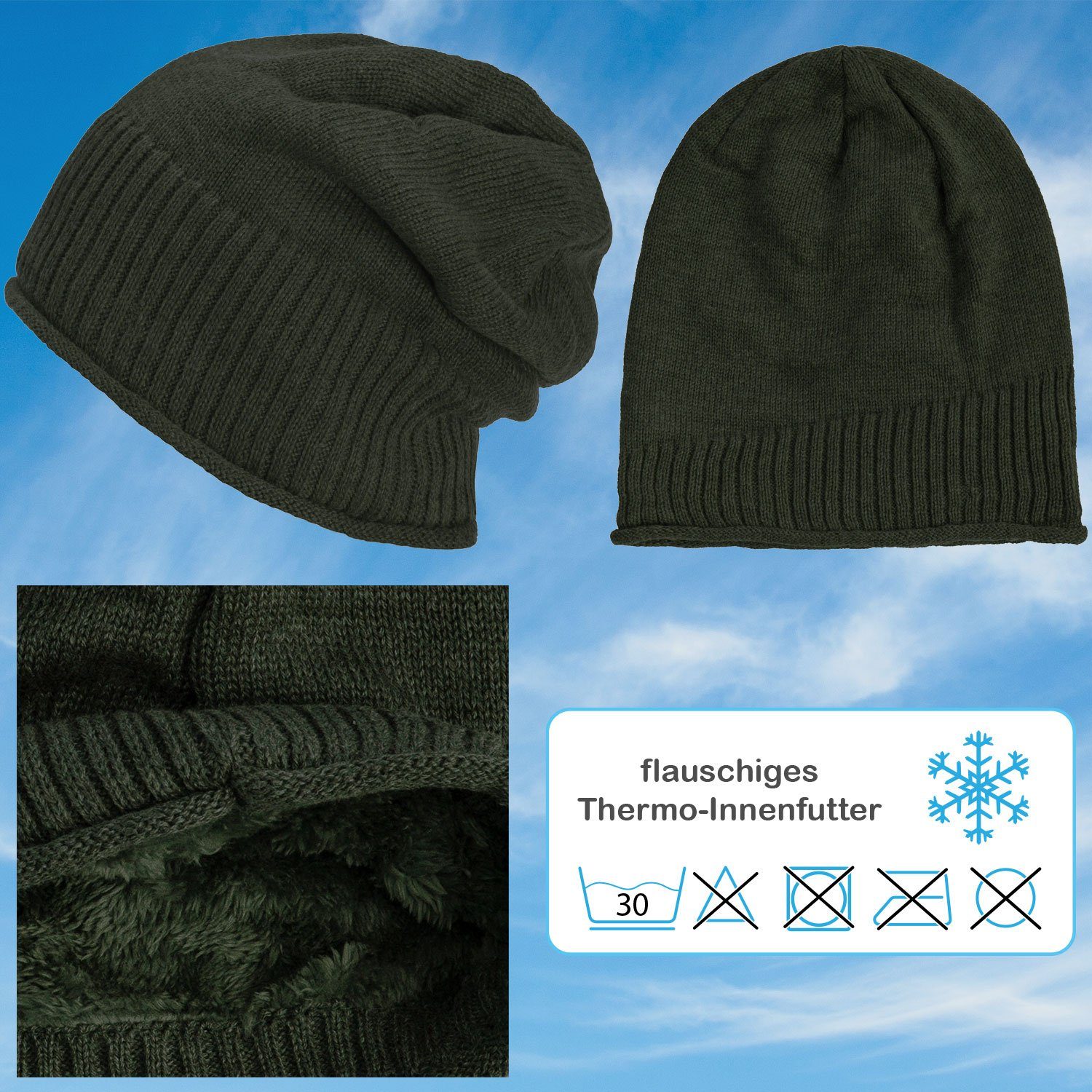 compagno Strickmütze (1-St) Gefütterte Wintermütze für Herren und Damen Mütze Beanie Haube