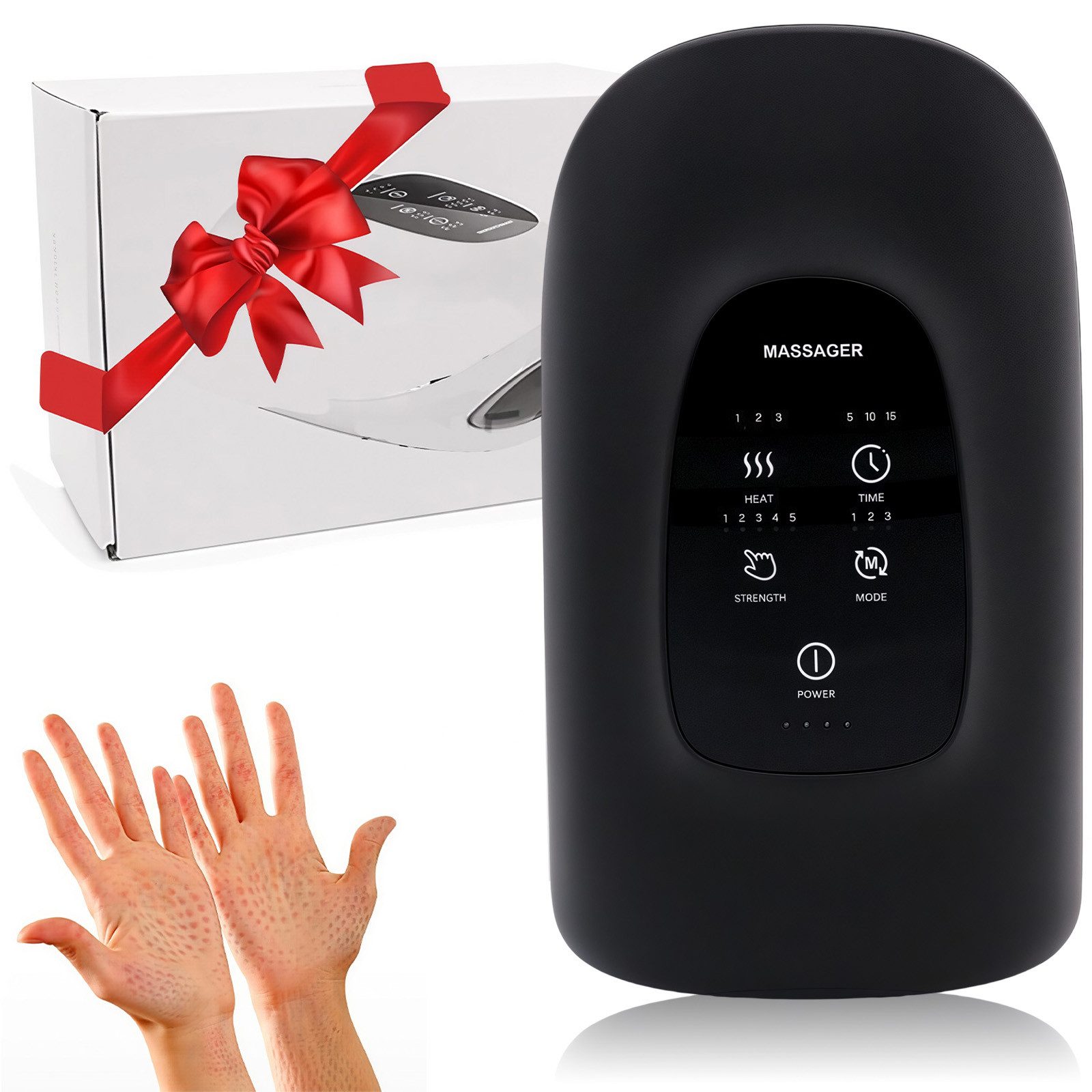 MOPUEA Massagegerät Elektrisches Handmassagegerät, Wärme Luftdruck 5 Intensitäten 3 Modi Timer 1-tlg., Kabellos Wiederaufladbar Tragbar, Für Entspannung Hände Alltag Büro