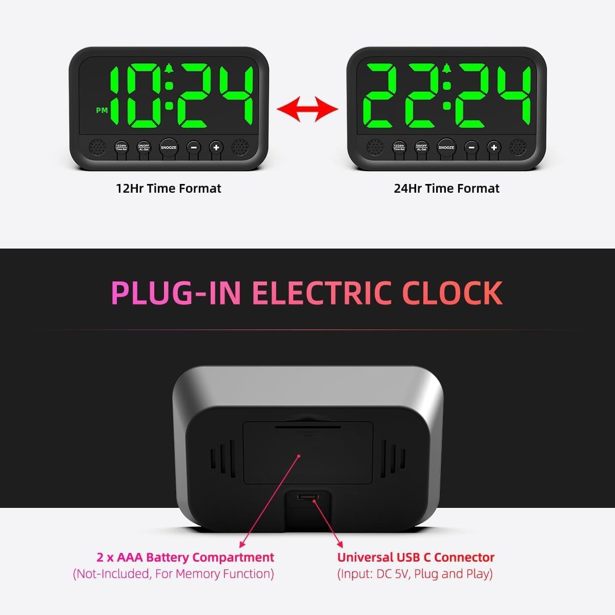 FELIXLEO Funk-Radiowecker Digitaler Wecker Grosse LED Anzeige Lauter Wecker Snooze 12 24HR – Bild 5 von 5