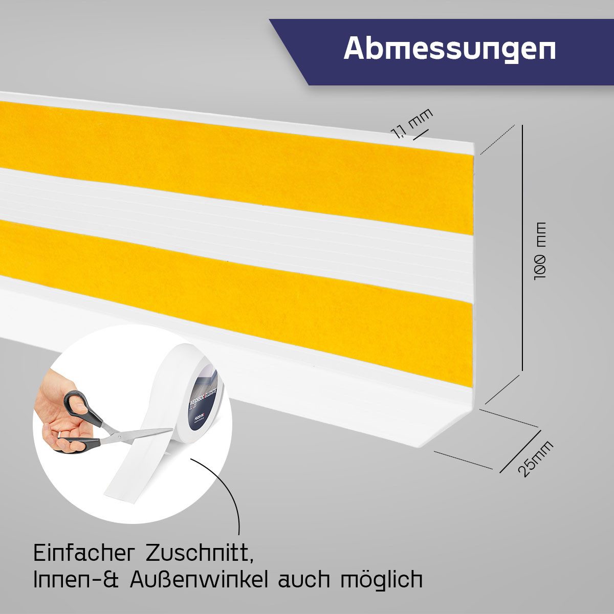 HOLZBRINK Sockelleiste HOLZBRINK selbstklebend PVC 100x25mm, 1 m, L: 100 cm, 1m Rolle, Küchenleiste Abschlussleiste für Badezimmer Farbe: Weiß – Bild 4 von 5