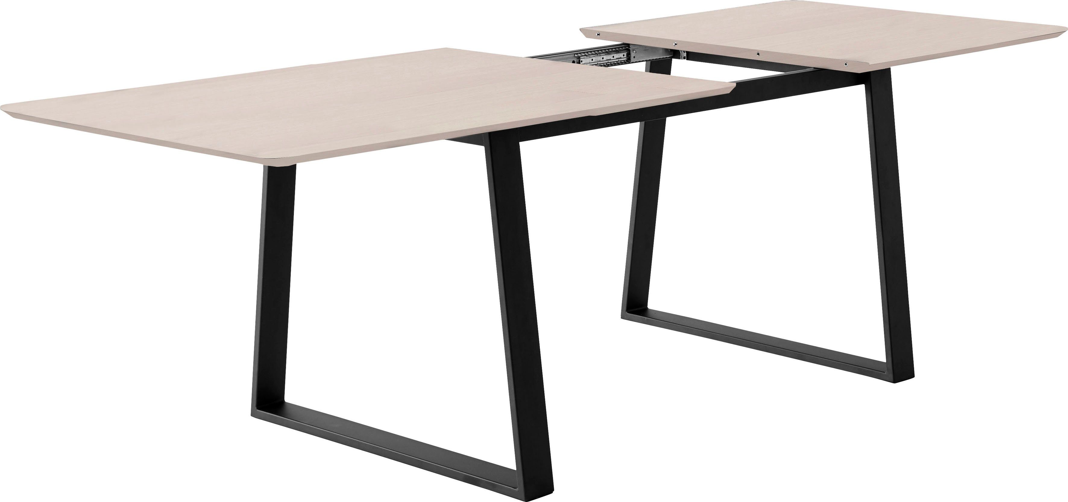 Hammel Furniture Esstisch Meza Designtisch mit Auszugsfunktion und 2 Einlegeplatten, abgerundete Tischplatte MDF, Trapez Metallgestell