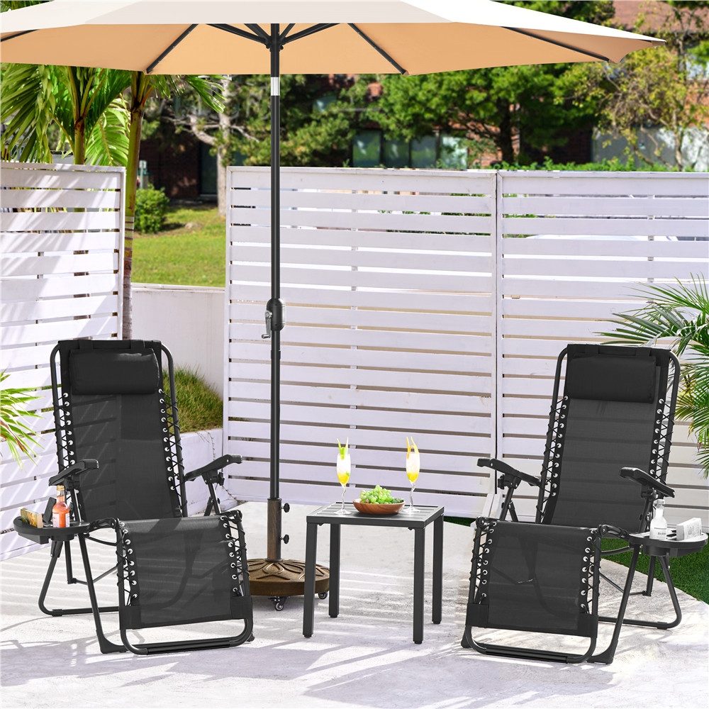 Yaheetech Gartenliege Zero-Gravity-Klappstuhl Klappbar & Tragbar, 2 St., 2er-Set Gartenstuhl mit Kopfkissen & Becherhalter