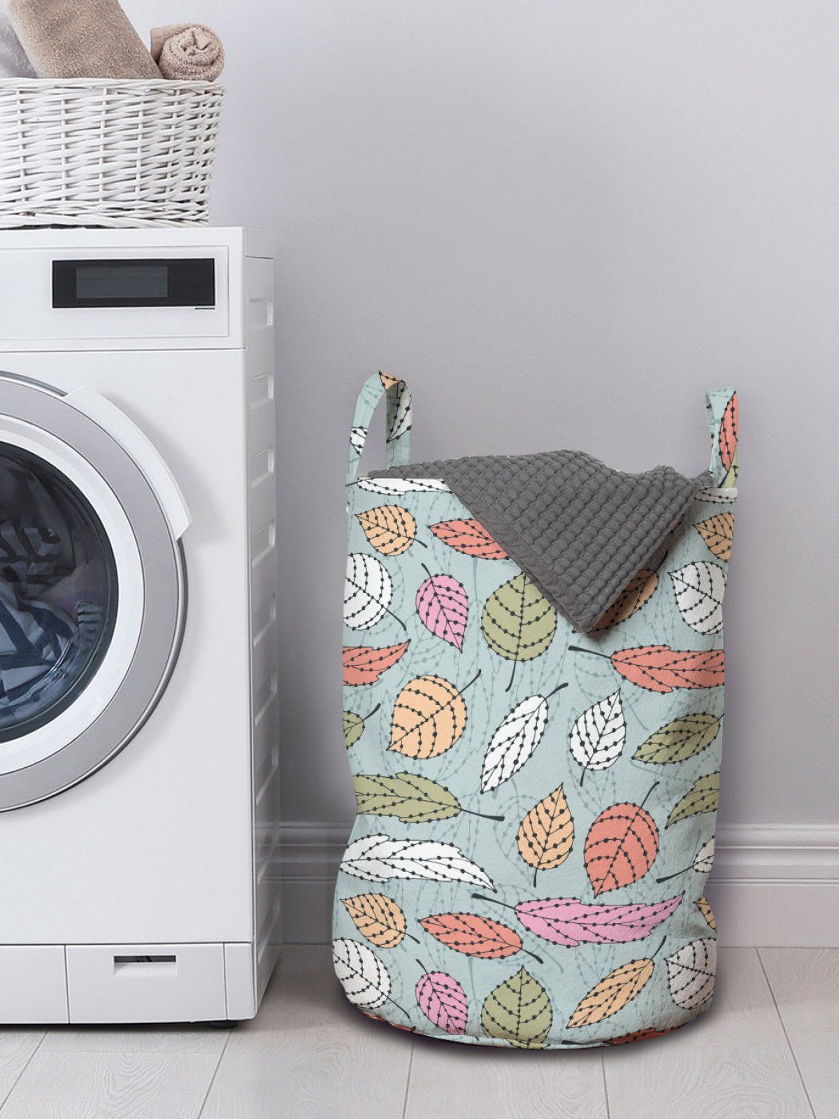 Abakuhaus Wäschesäckchen Wäschekorb Kordelzugverschluss Waschsalons, mit Blätter Herbstlaub Pastellfarbig für Griffen