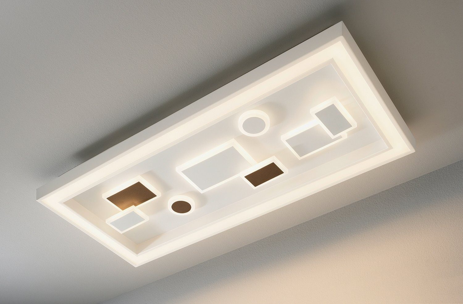 MONDO LED STEP, Deckenlampe Deckenleuchte Kunststoff, 90 LED cm, fest 1-flammig, 40 x Warmweiß, Weiß, LED Braun, integriert, Dimmfunktion