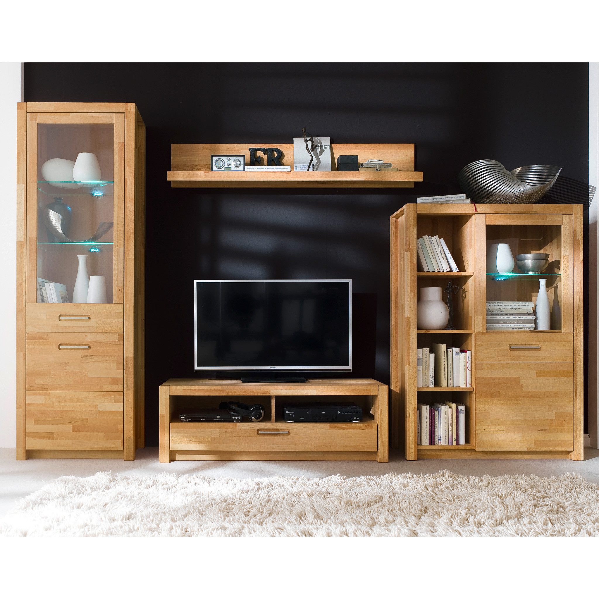 MCA furniture Wohnwand Wohnwand Fenja Kernbuche Keilverzinkt massiv geölt, (4-St)