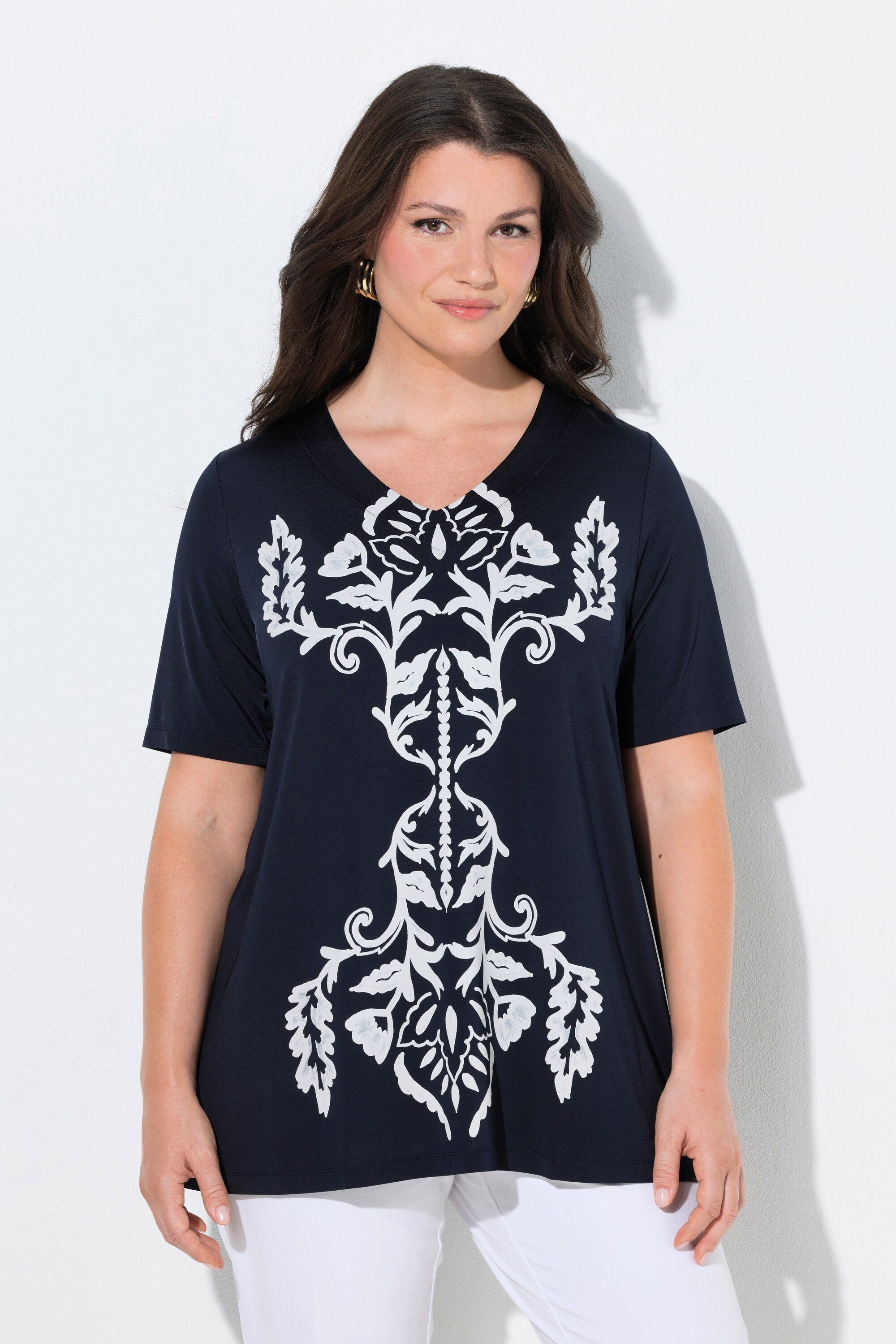 T-Shirt Slinky-Shirt bedruckt A-Linie V-Ausschnitt Halbarm