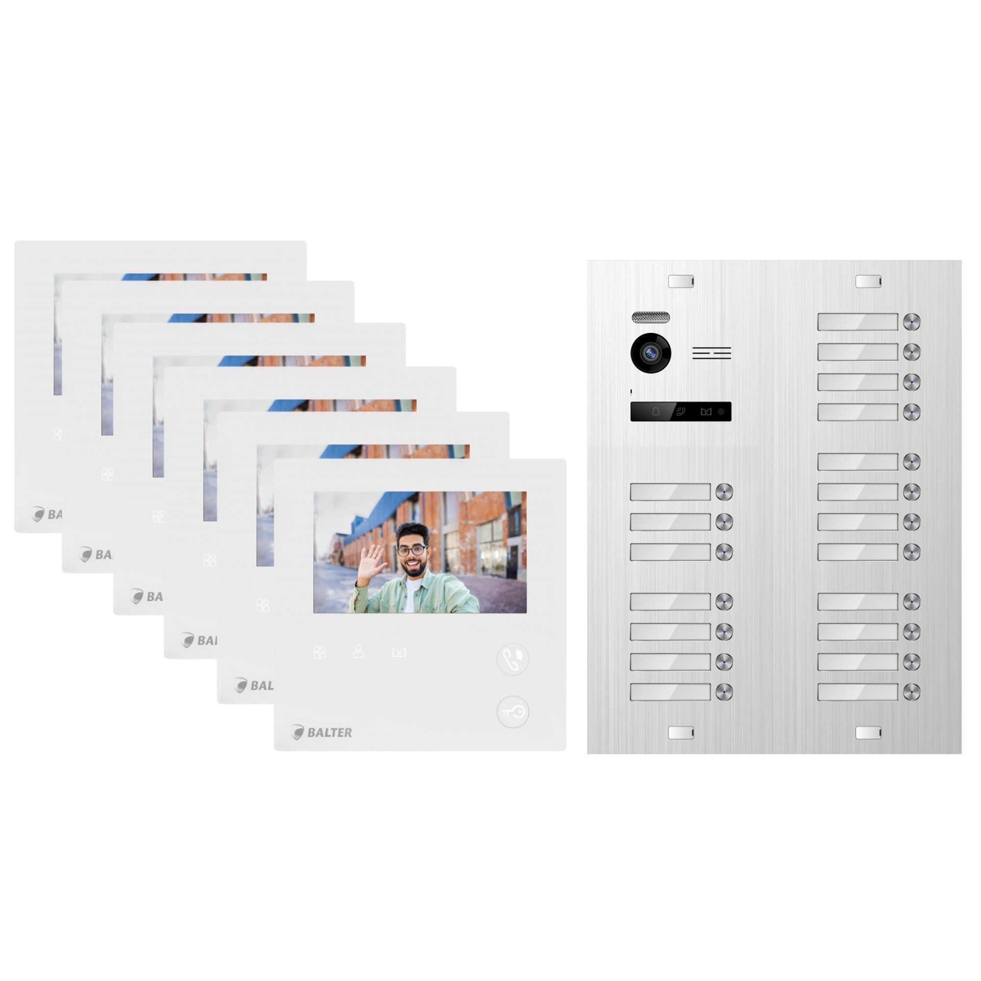 Balter Video-Türsprechanlage BALTER Türsprechanlage EVO MINI 2-Draht BUS 19-Familienhaus Silber (Set, 19-Familienhaus, Komplettset, Analog 150° Kamera, Farbdisplay-Monitor)
