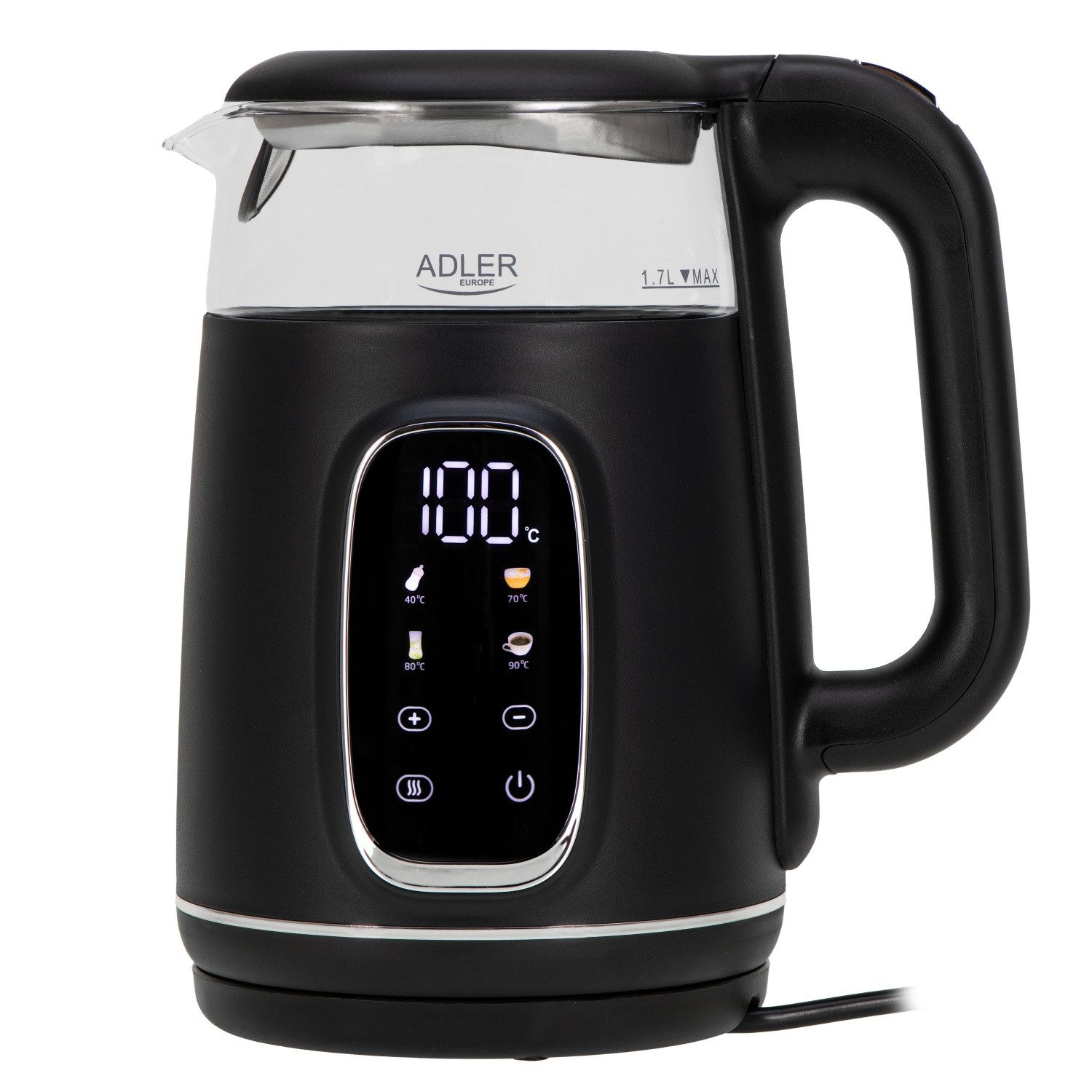 Adler Wasserkocher AD 1305 BS 2200 W - 5 Temperatureinstellungen, 360°-Sockel, 1,7 l, 2200 W, Manuelle und automatische Temperatureinstellung. Warmhaltefunktion
