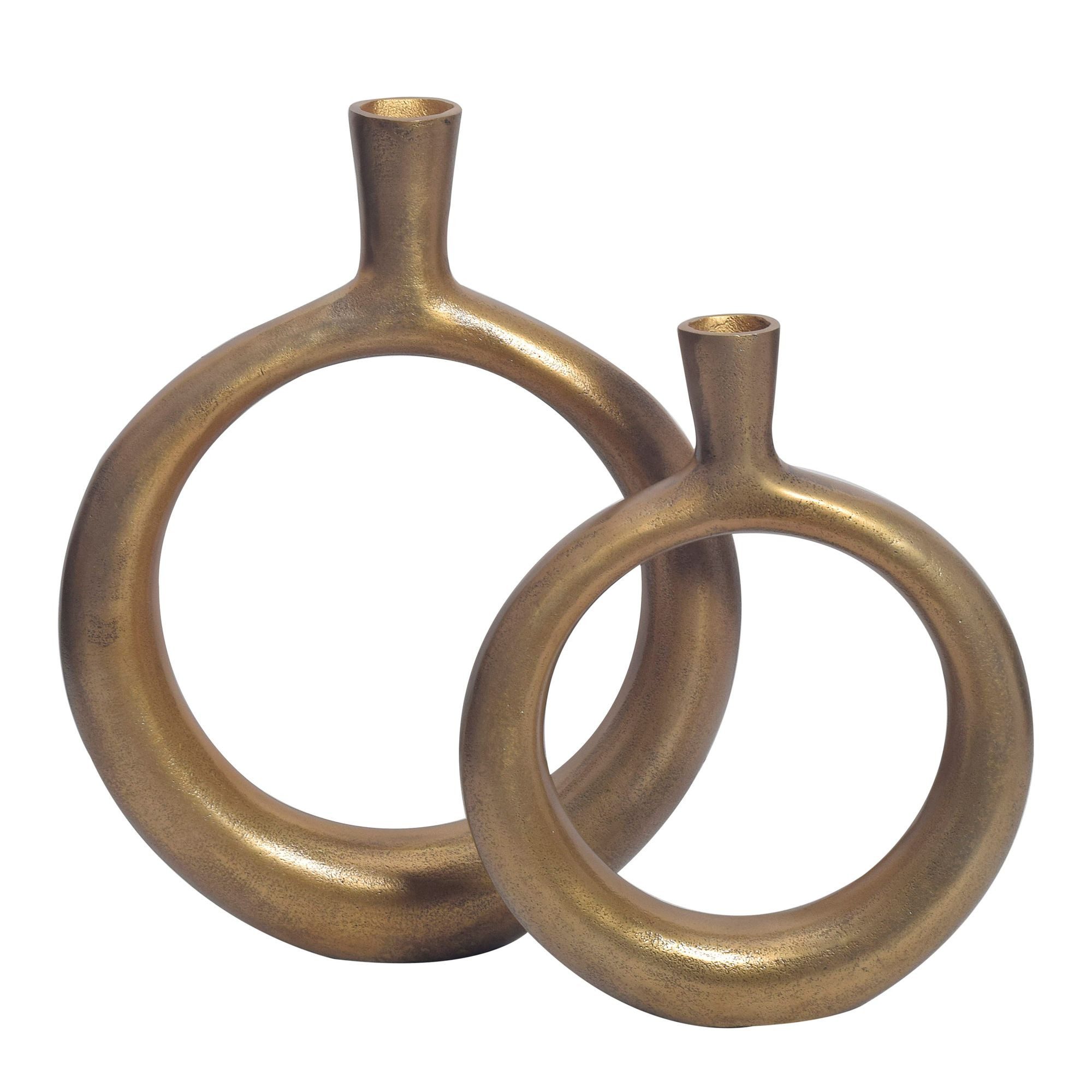 Wohnling Tischvase WL7.175 Vase 2er Set Aluminium Gold Blumenvase Donut Modern Rund (Donut-Form, Vase 2er Set Aluminium Gold Modern), Blumenvase 2-teilig, Tischvase Wohndeko Tischdeko