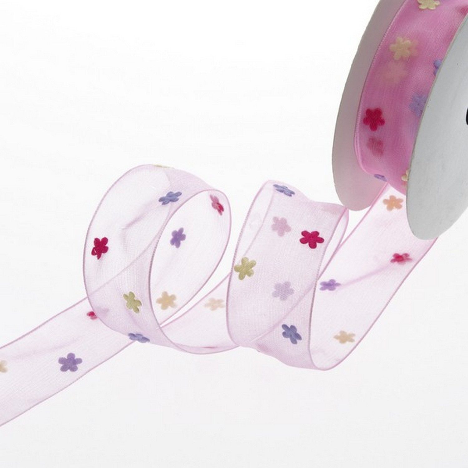 Deko AS Dekoobjekt Organzaband mit Miniblümchen - rosa - 5m - 91223 34-R 25