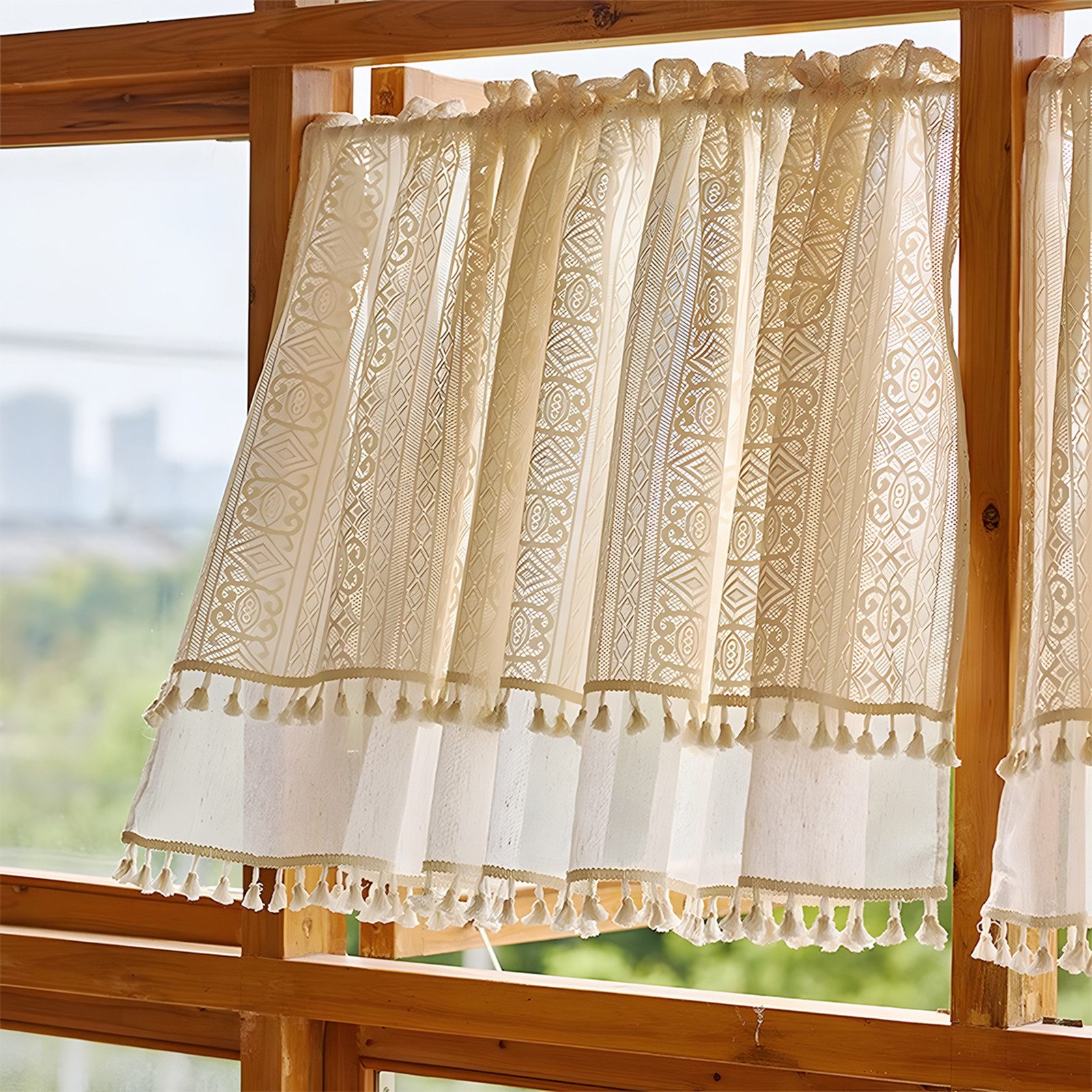 Sunicol Scheibengardine Vintage Quasten Boho gardinen kurz, Transparente Fe günstig online kaufen