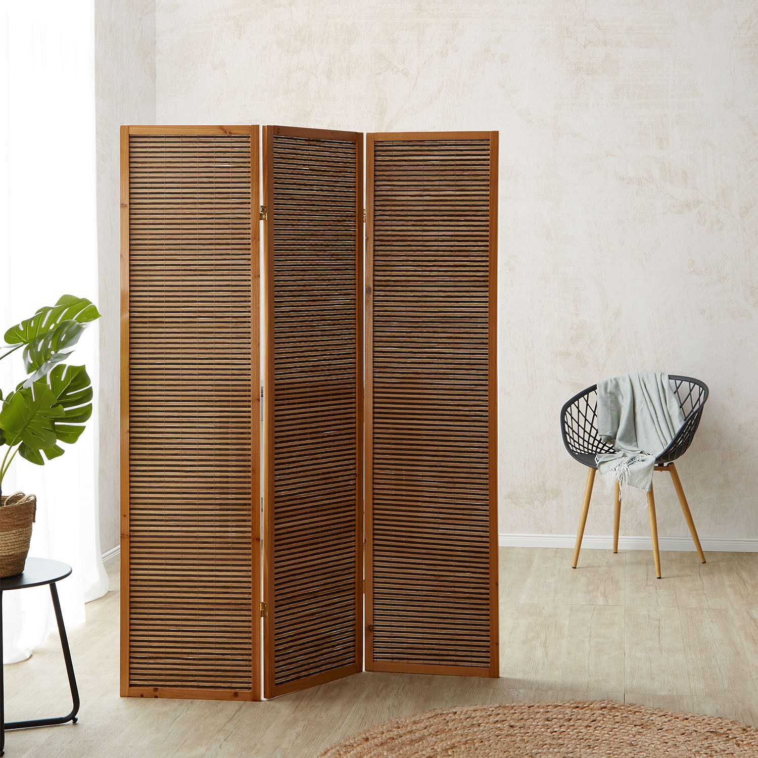 Homestyle4u Paravent 3 fach Перегородки Holz Trennwand Braun washed Indoor Sichtschutz (3-teilig), faltbar