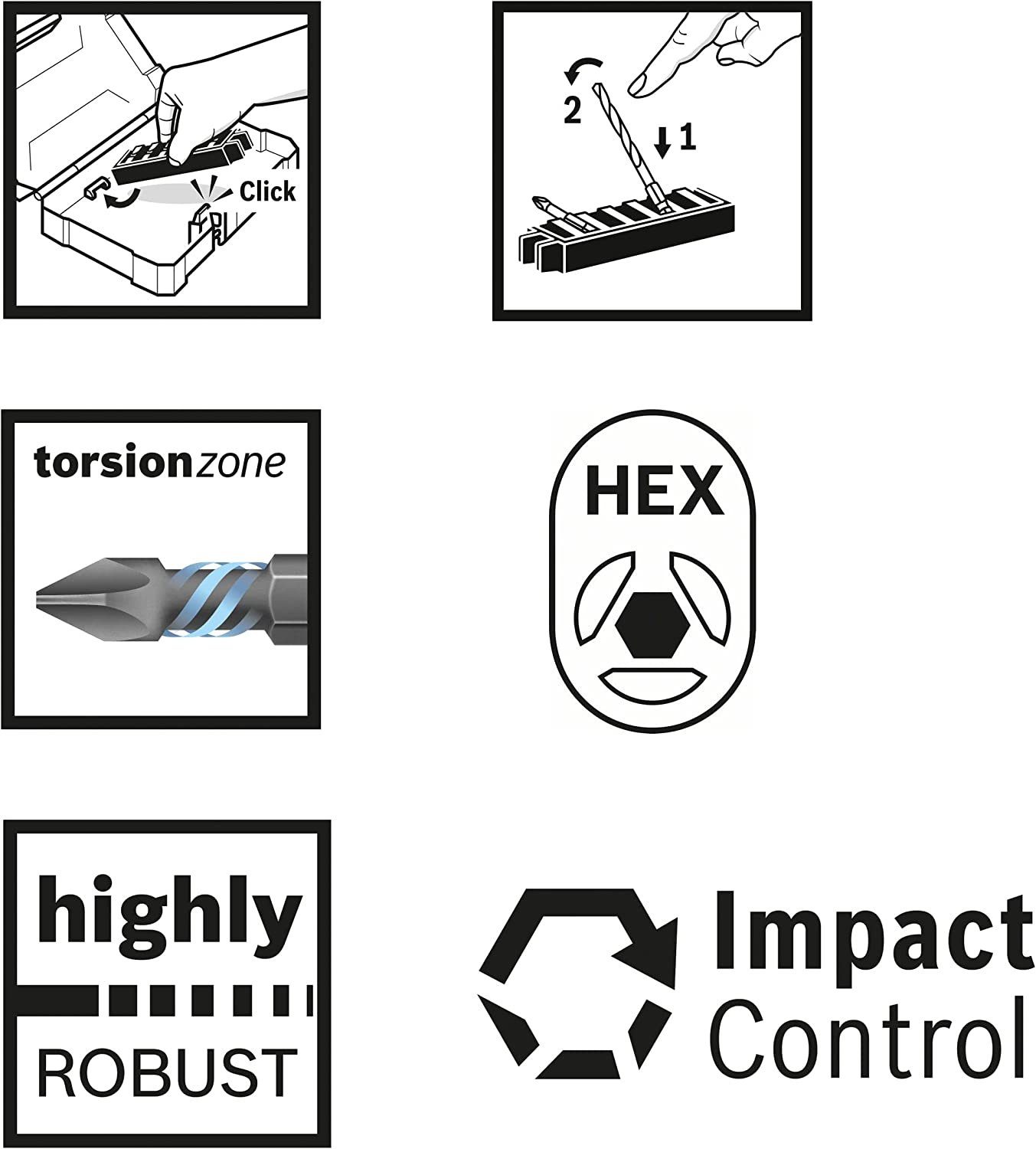 Bosch Professional Bohrer- und Bitset 8tlg. Doppelschrauber Bit Set 8 x PH2-PZ2 - L 65mm (Impact Control
