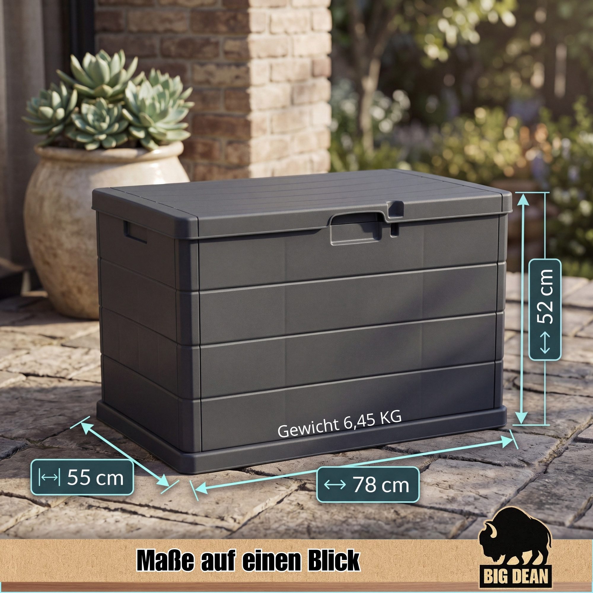 BigDean Auflagenbox Stabile Gartenbox Kissenbox outdoor 78x55x52 abschließbar (Packung, 1 St., Gartenbox), Kompakte 170l Strauraum