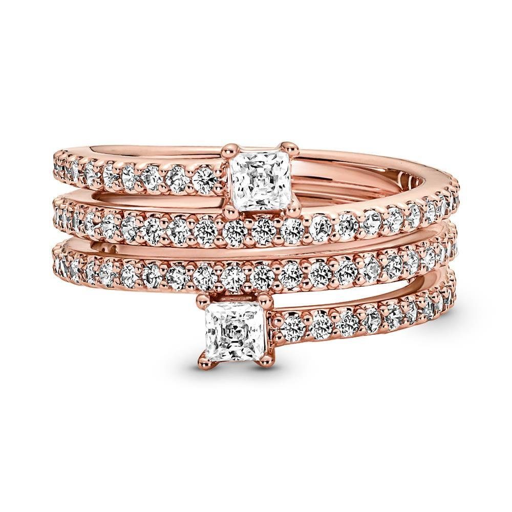 Pandora Fingerring Pandora Dreifacher Spiralring, 14K rosévergoldet mit Zirkonia
