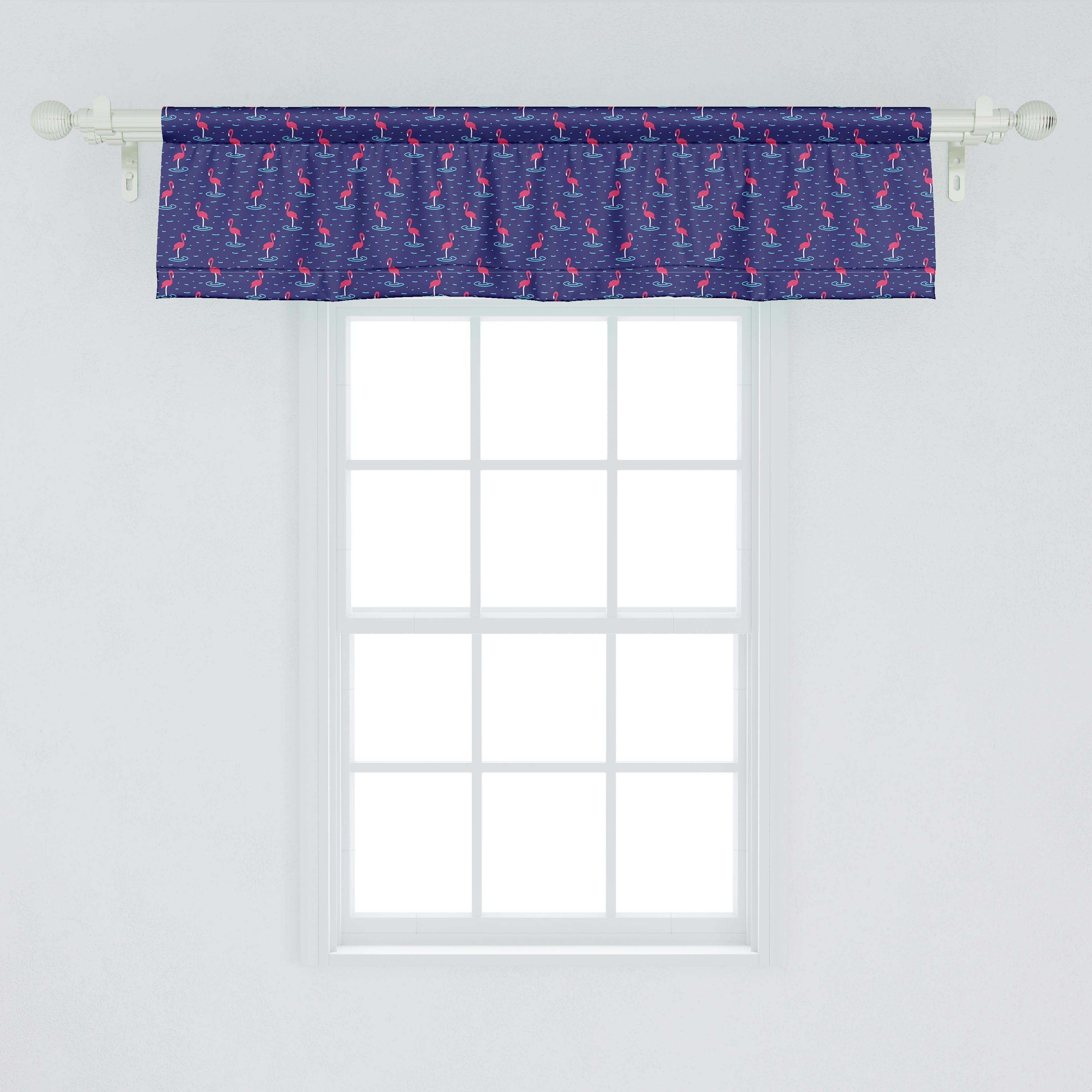 Scheibengardine Vorhang Volant für See Flamingo Microfaser, Dekor Abakuhaus, mit Küche Birds Schlafzimmer Wellenförmige Stangentasche