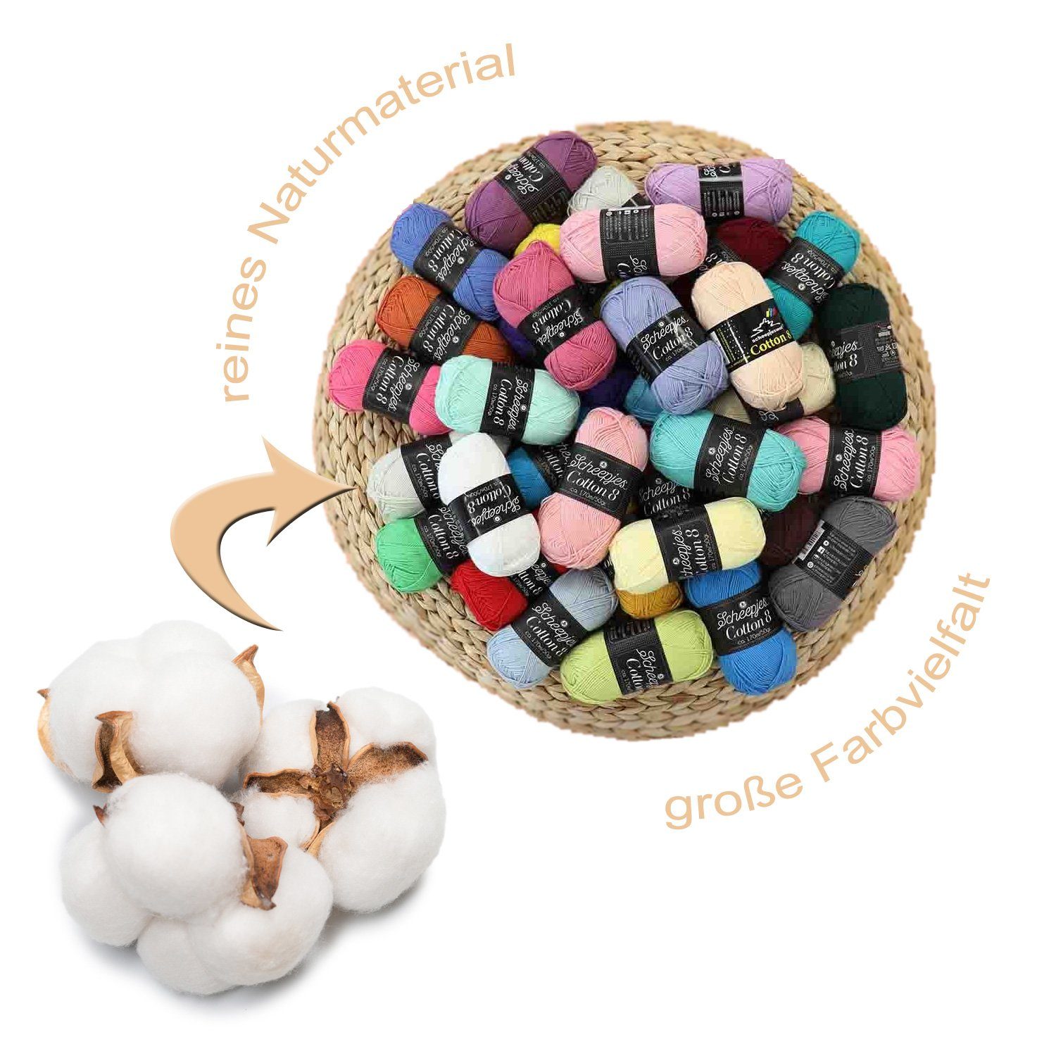 Scheepjes Cotton 8 Baum wolle zum häkeln und stricken Häkelwolle, 170,00 m (Baumwollgarn reine Baumwolle 50g Häkelgarn, Strickwolle, Strickgarn, Handstrickgarn zum Handarbeiten, DIY), Nadelstärke 3 mm