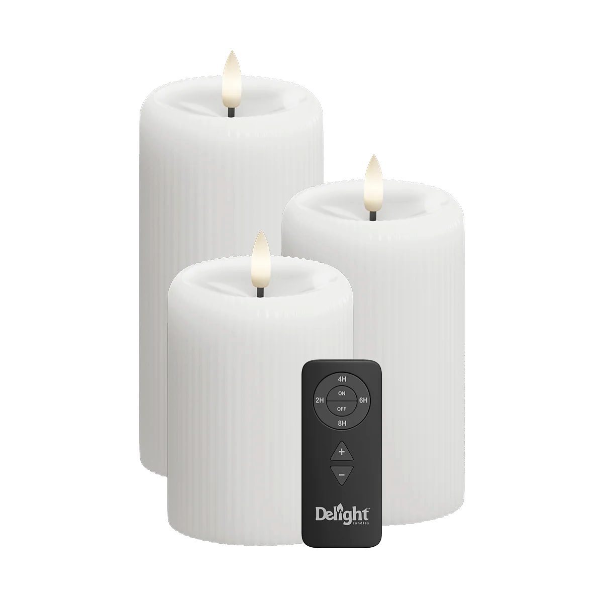Deluxe Homeart LED-Kerze LED Stumpenkerzen Weiß 3er Set – Delight Candles mit Fernbedienung von