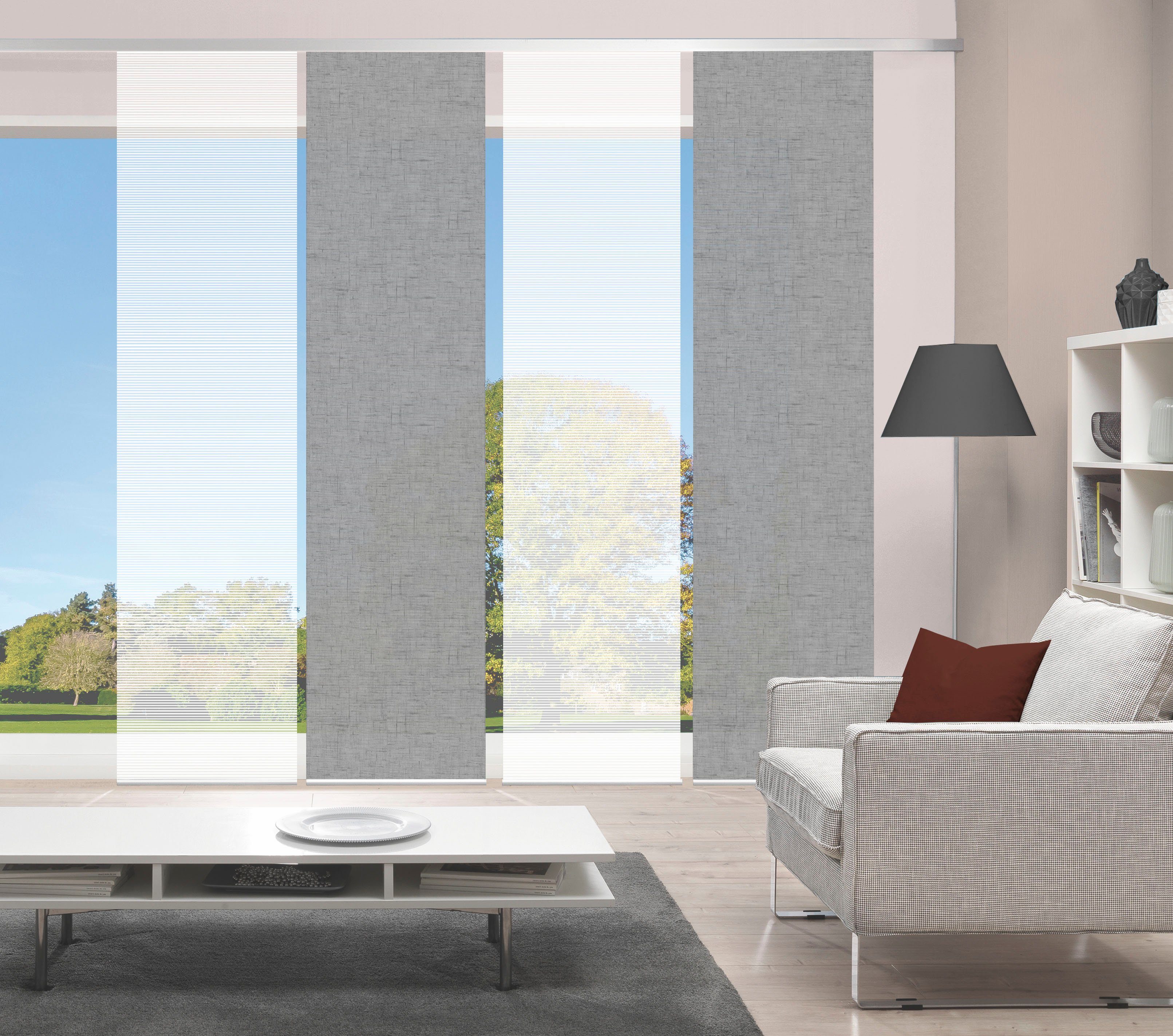 Vision S Schiebegardine PIVE 4er SET (4 St), Paneelwagen, halbtransparent, Schiebevorhang Digidruck 4er Set PIVE