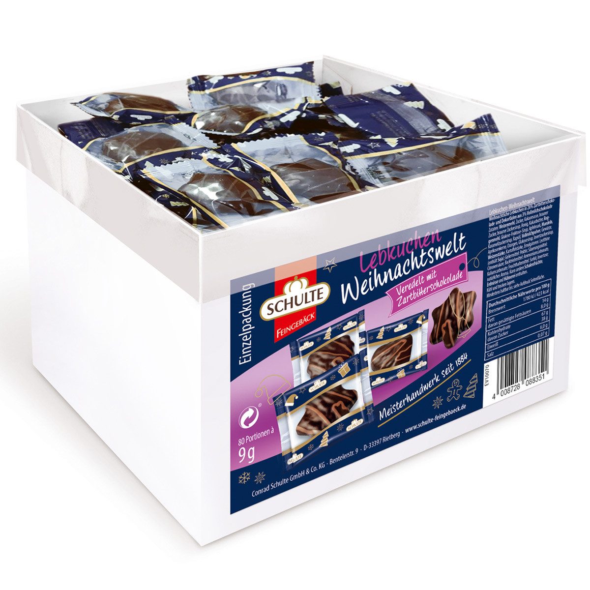 Schulte Süßigkeit, Schulte Weihnachtswelt Lebkuchen mit Zartbitterüberzug 80 Stück 720g