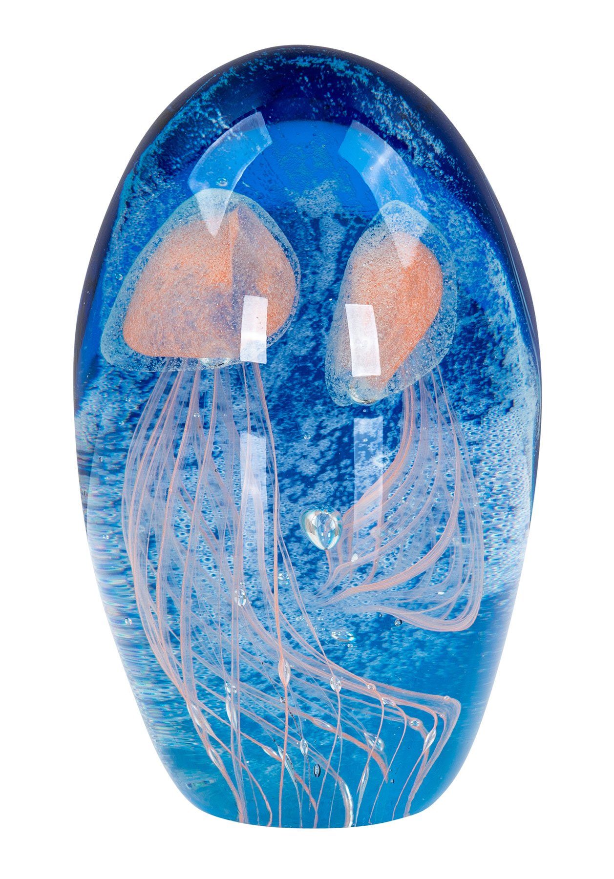 Levandeo® Skulptur, Design Glas Skulptur H13cm Blau Weiß Qualle Kunst Unikat