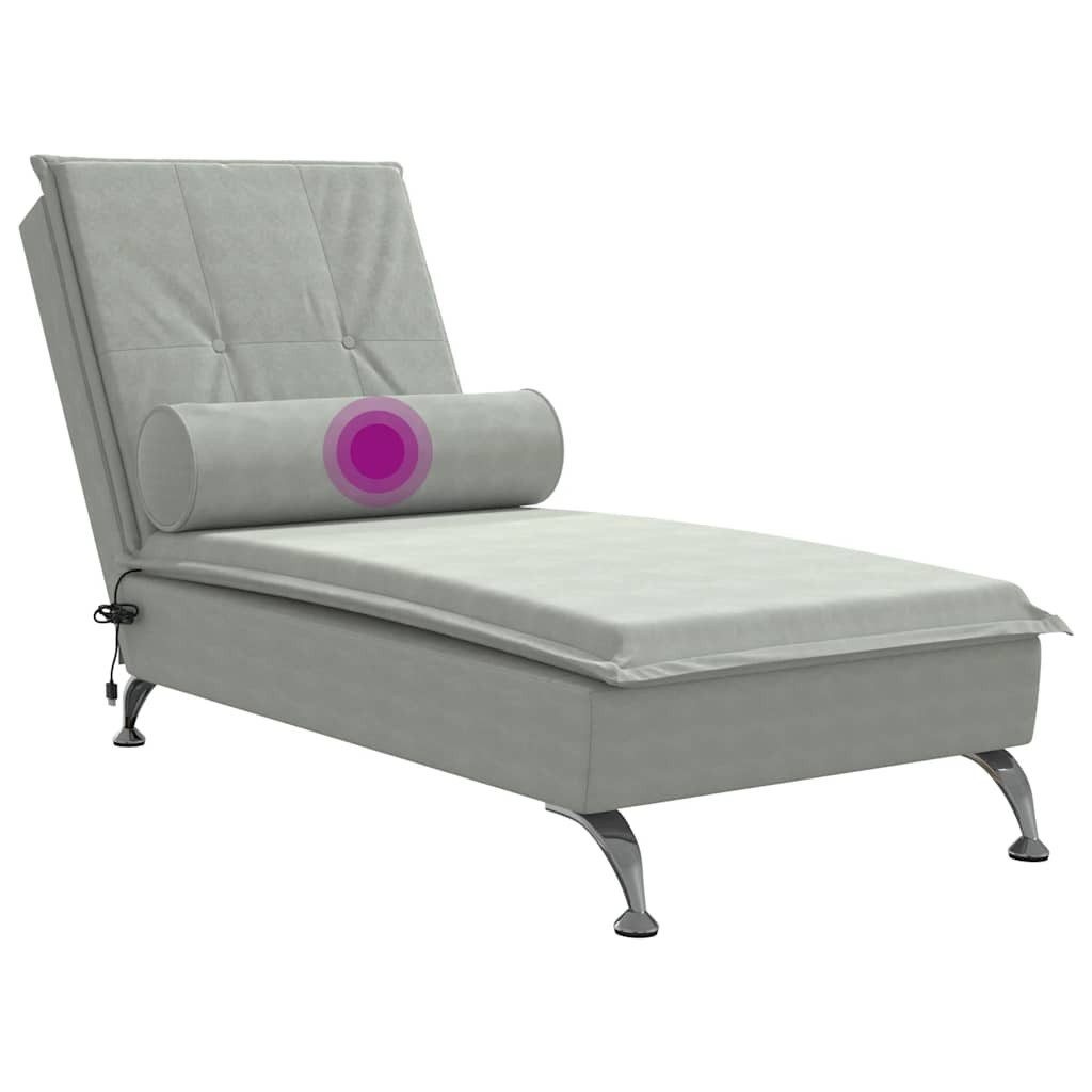 vidaXL Chaiselongue Massage-Chaiselongue mit Nackenrolle Hellgrau Samt, 1 Teile