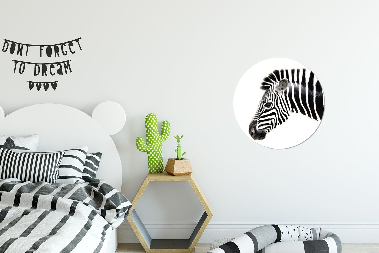 Weiß - - (1 Kinderzimmer, Zebra Wohnzimmer St), MuchoWow Tapetenaufkleber, Tapetenkreis Rund, Wandsticker für Tiere