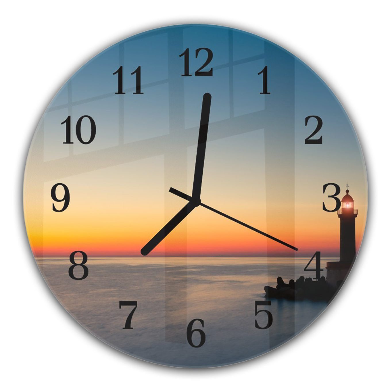 aus - am und mit Meer Glas Durchmesser Motiv Rund Wanduhr 30 cm mit Quarzuhrwerk Primedeco Wanduhr Sonnenuntergang