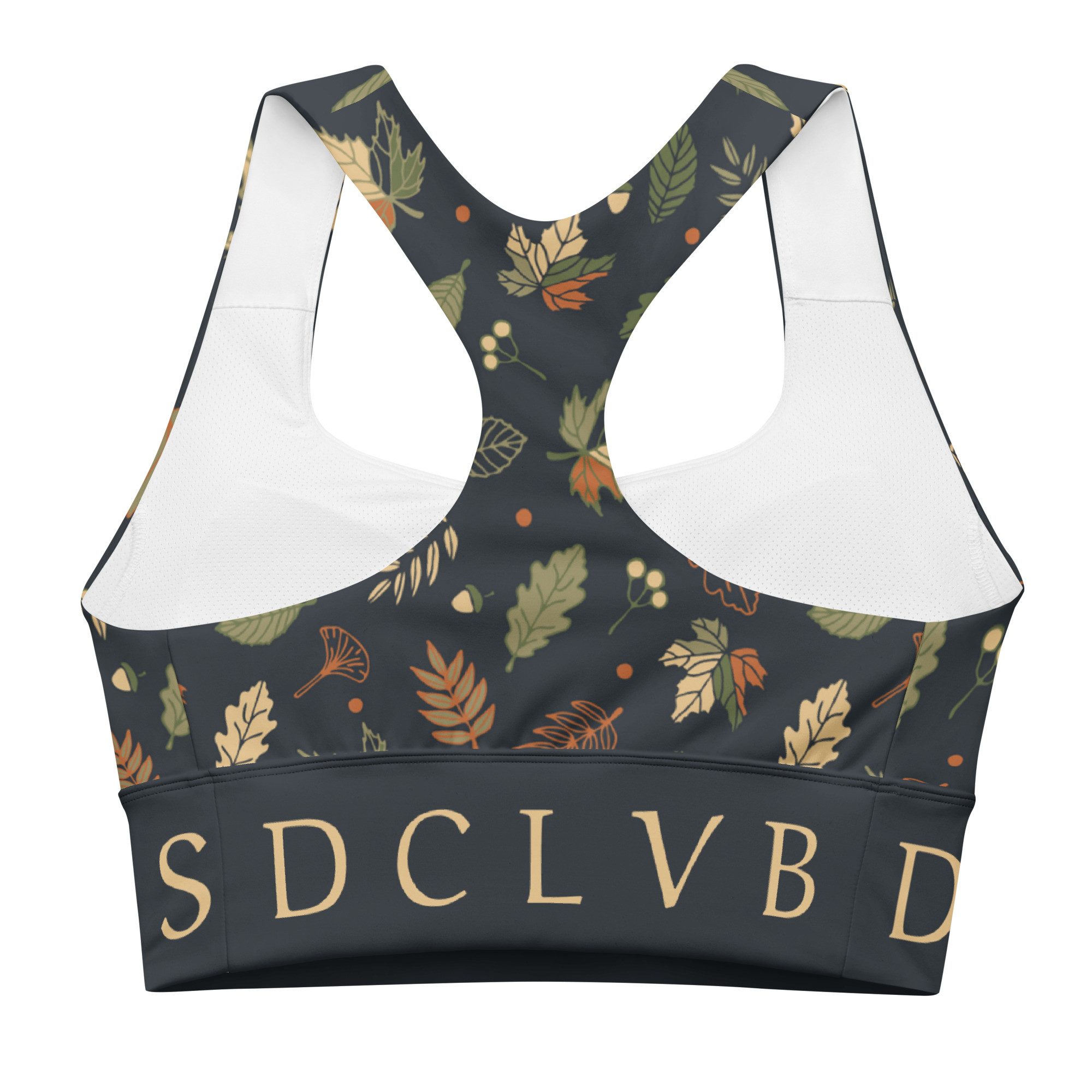 DECALVIBES Sport-BH Longline Sports Bra Autumn Leaves Longline Design, starker Halt, herausnehmbare Pads, atmungsaktiv