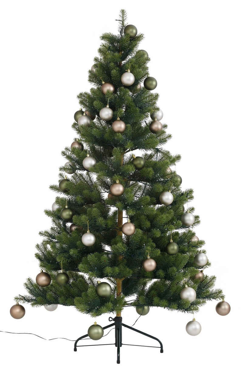 Creativ deco Künstlicher Weihnachtsbaum Fertig geschmückt, mit 60 Kugeln und LED Beleuchtung