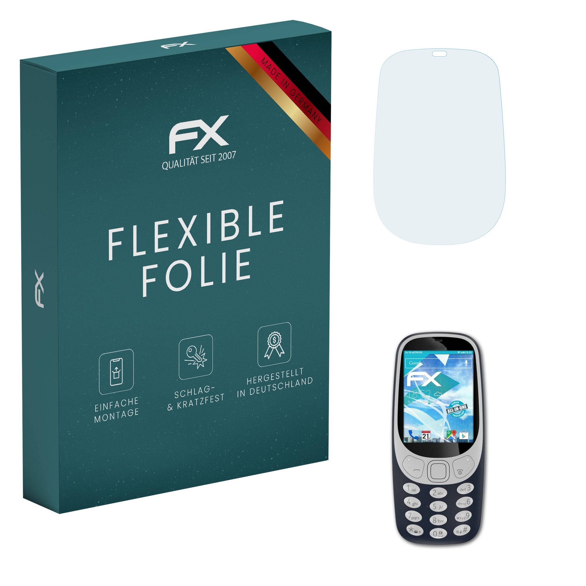 atFoliX Schutzfolie Displayschutzfolie für Nokia 3310 4G, (3 Folien), Ultraklar und flexibel