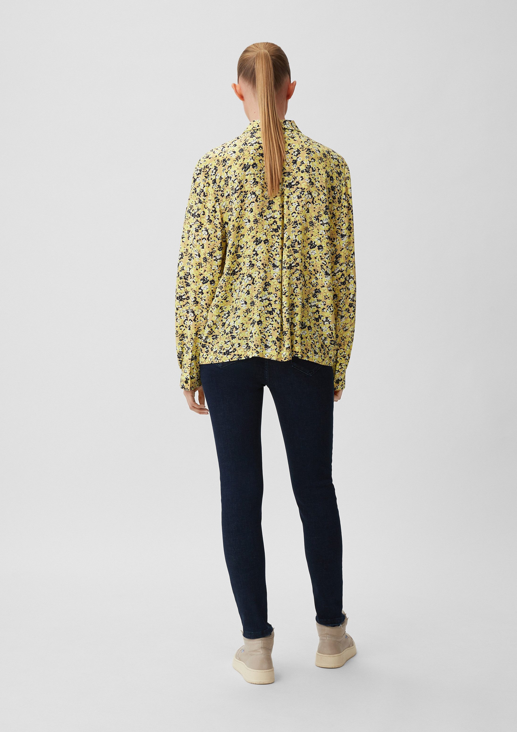 comma Langarmbluse Bluse Viskosebluse mit Allover-Print
