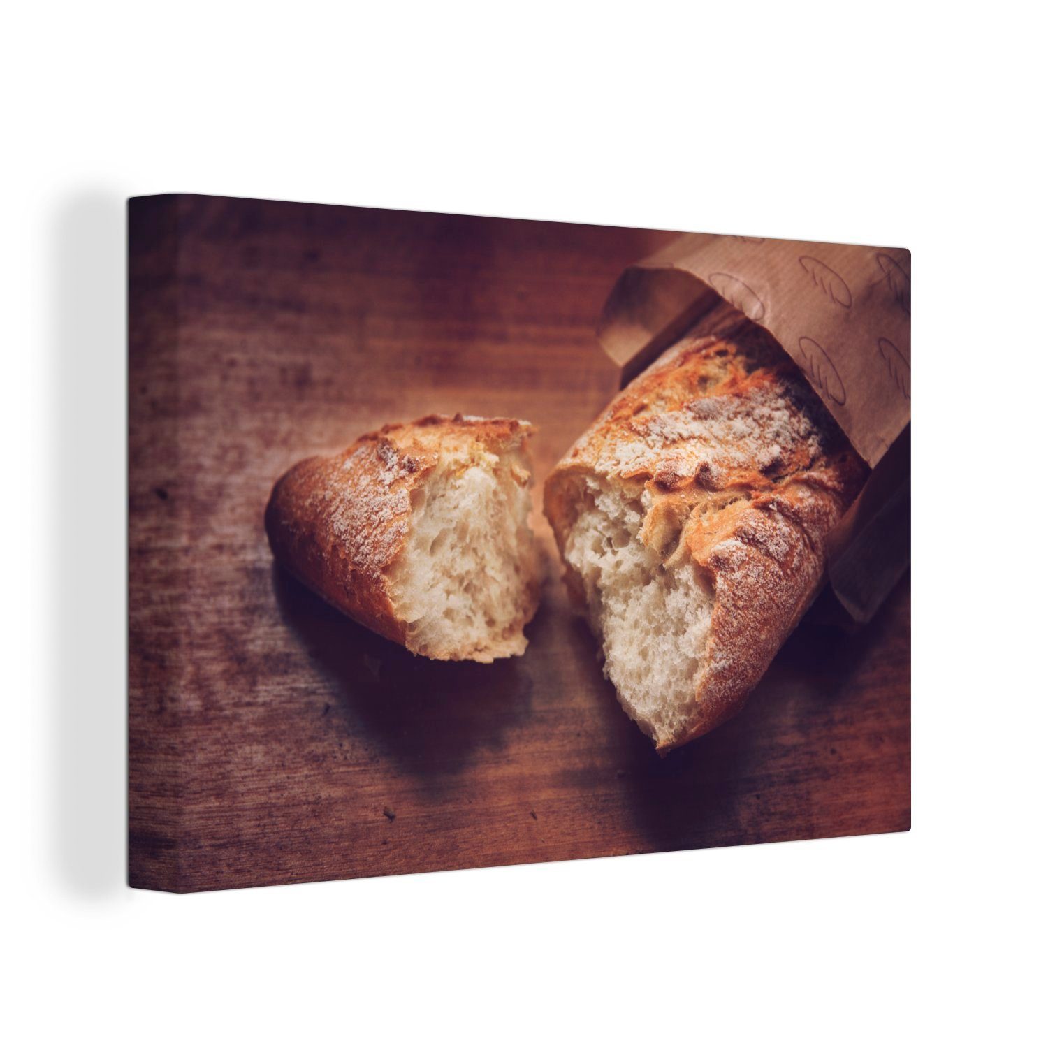 OneMillionCanvasses® Leinwandbild Rustikales Baguette, (1 St), Wandbild Leinwandbilder, Aufhängefertig, Wanddeko, 30x20 cm