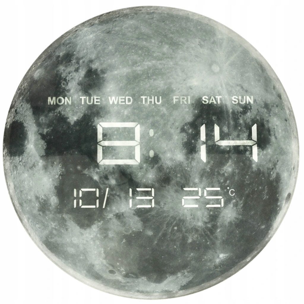 Ikonka Wanduhr Wanduhr LED digital 32 cm Datum Temperatur Anzeige Planet Design (LED Anzeige Datum Temperatur 32 cm Planet Motiv Netzbetrieb innen)