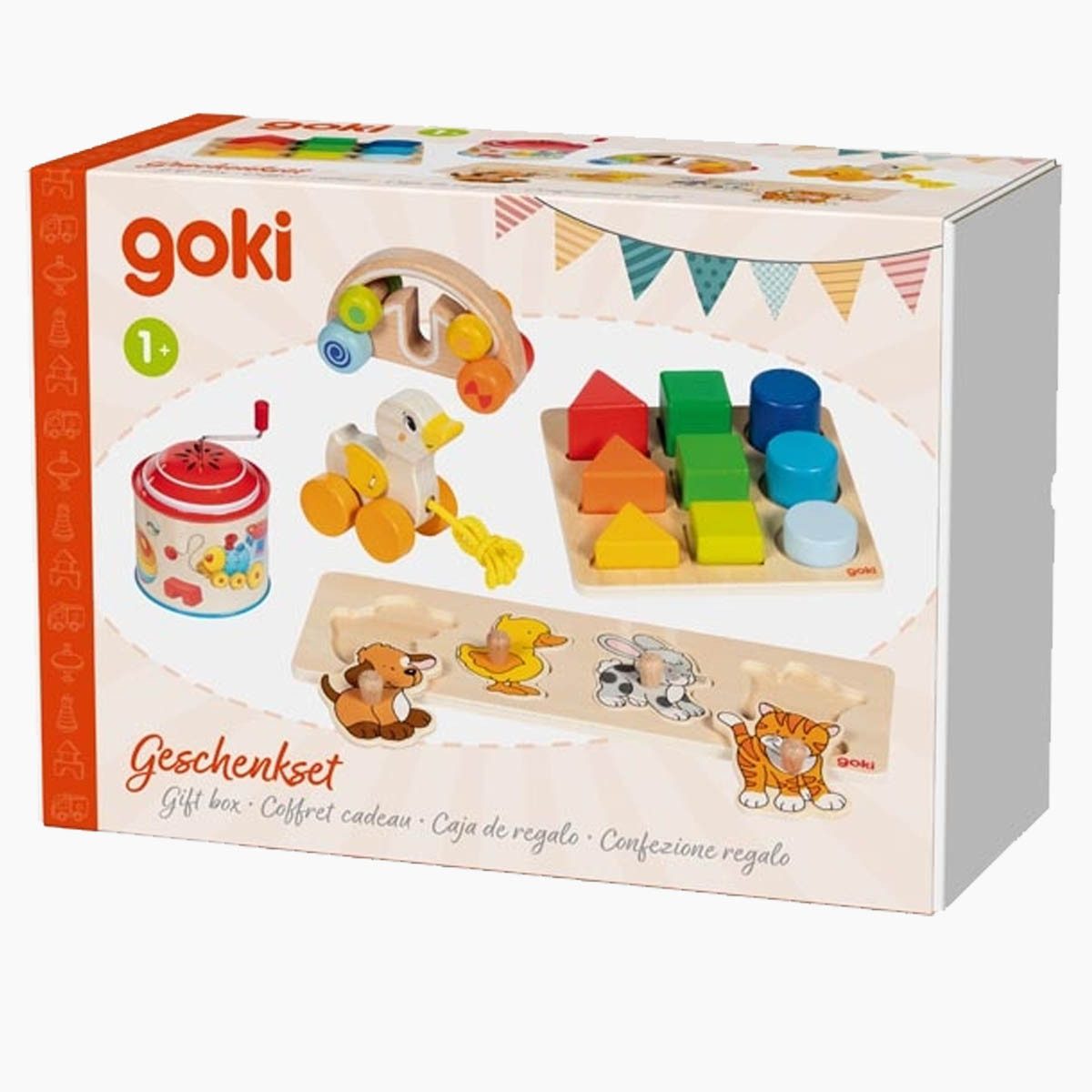 goki Steckpuzzle Geschenkset Motorik ab 1 Jahr, 33 Puzzleteile, 5 Teile perfekt für kleine Entdecker