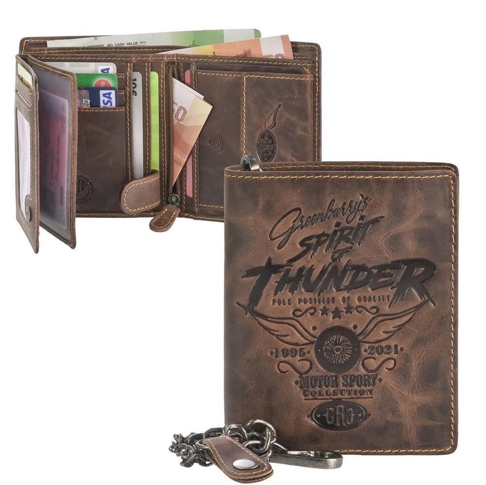 Greenburry Geldbörse Racing Collection, Bikerbörse, Herrenbörse, Kettenbörse, Lederbörse 10x12cm, RFID-Schutz