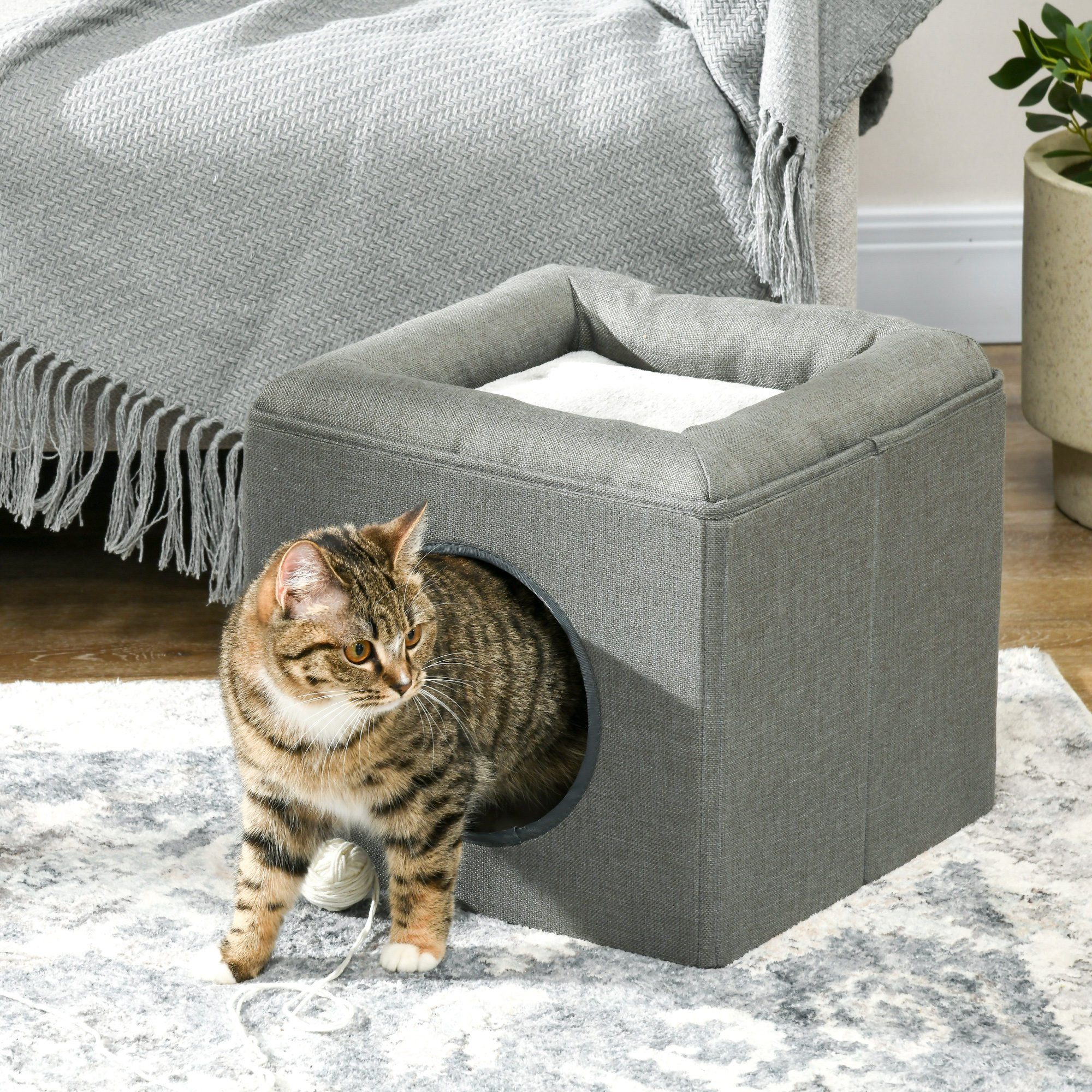 PawHut Tierbett Katzenhöhle Katzenhütte Katzenhaus mit 2 Ebenen, Katzenbett günstig online kaufen