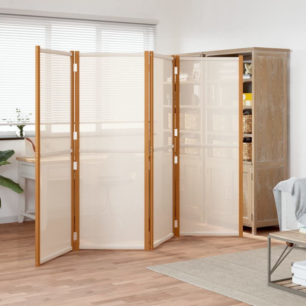 furnicato Raumteiler aus Echtholz und Textilene 280x180 cm Cremeweiß, 1-tlg., Witterungsbeständiger Paravent, klappbar und für den Garten geeignet