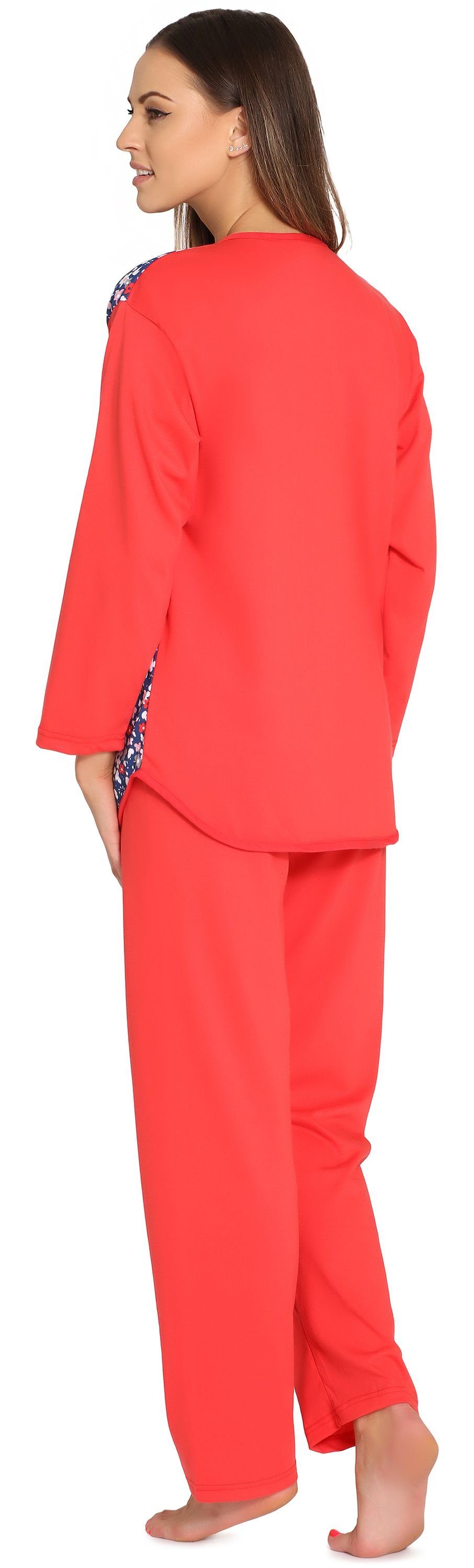 Merry Style Schlafanzug Damen Knopfleiste Coral/Blumen Schlafanzug MSDR5006
