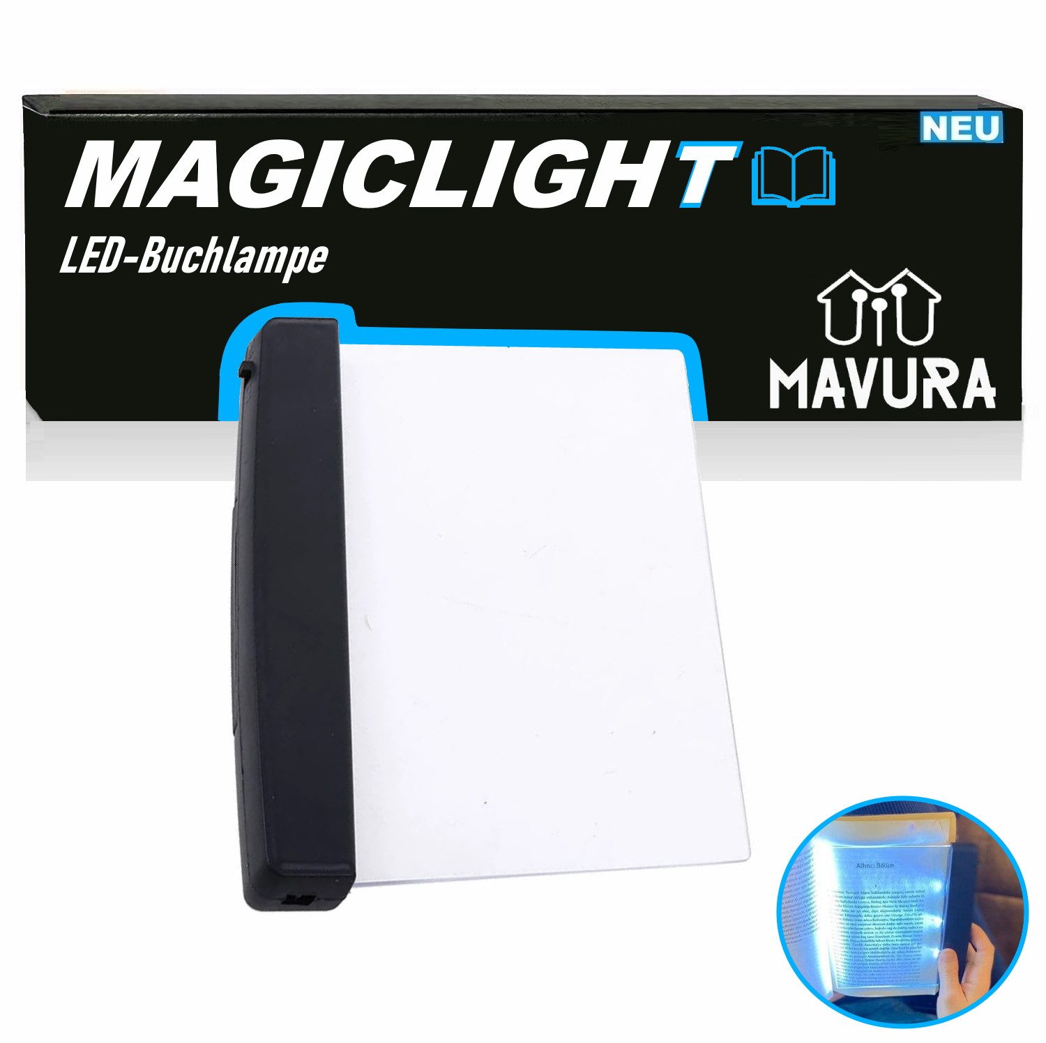 MAVURA Lesehilfe MAGICLIGHT LED Buchlampe Leseleuchte Lesezeichen Leselampe, Buch Lampe Buchlicht mit Seitenclip