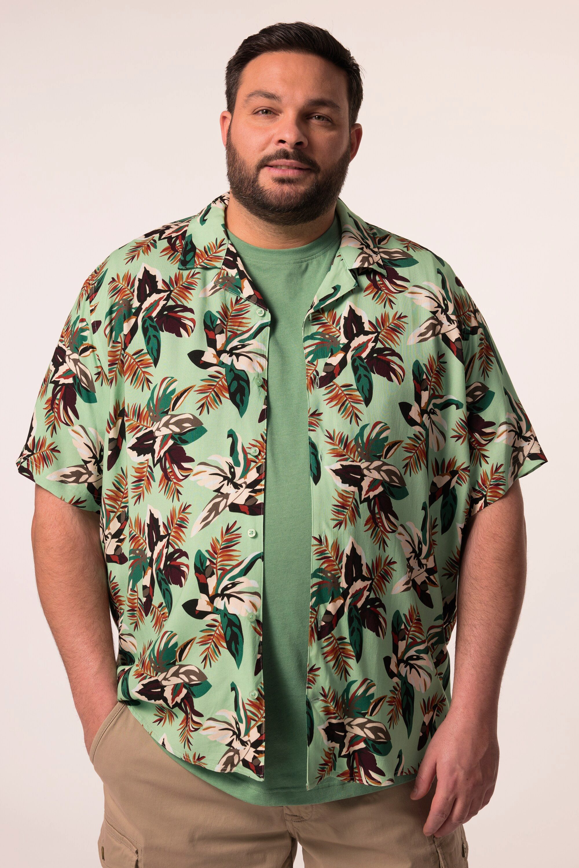 Kurzarmhemd Men+ Viskose-Hemd Halbarm Cubakragen Cuba Fit