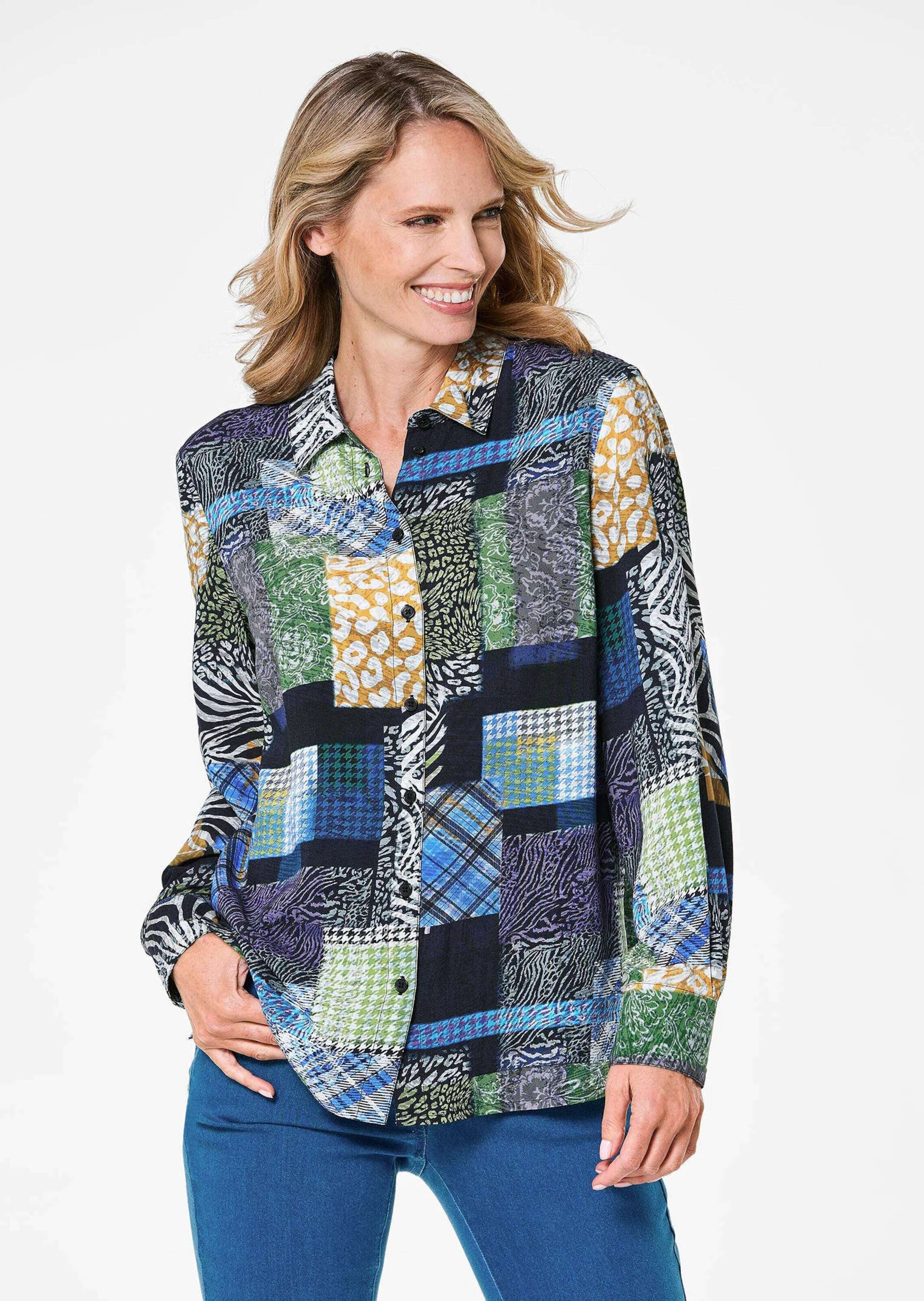 Klassische Bluse Patchworkbluse mit Allover-Druck