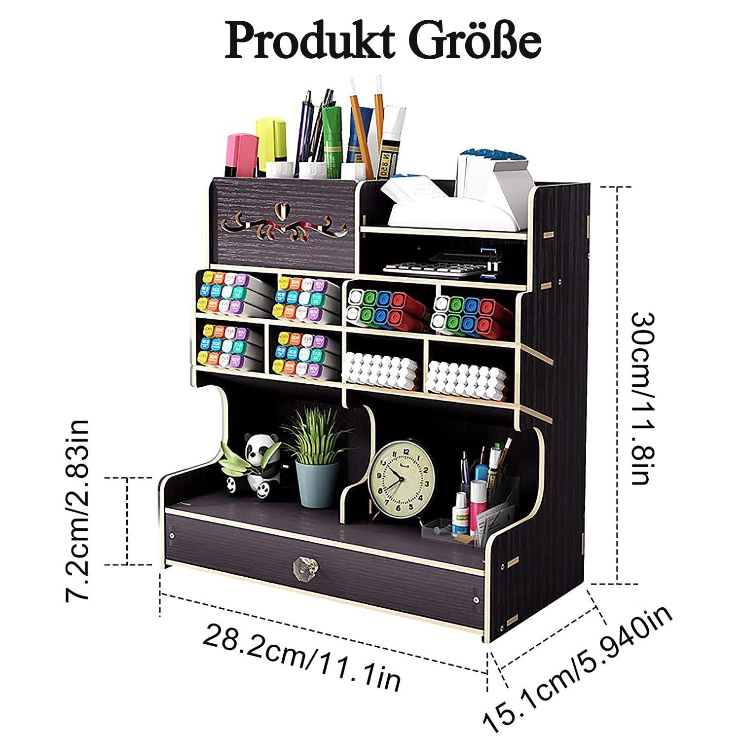 Schreibtisch-Organizer Regal-Schreibtisch für Heimwerker, Schwarz Holz zggzerg Stiftehalter aus