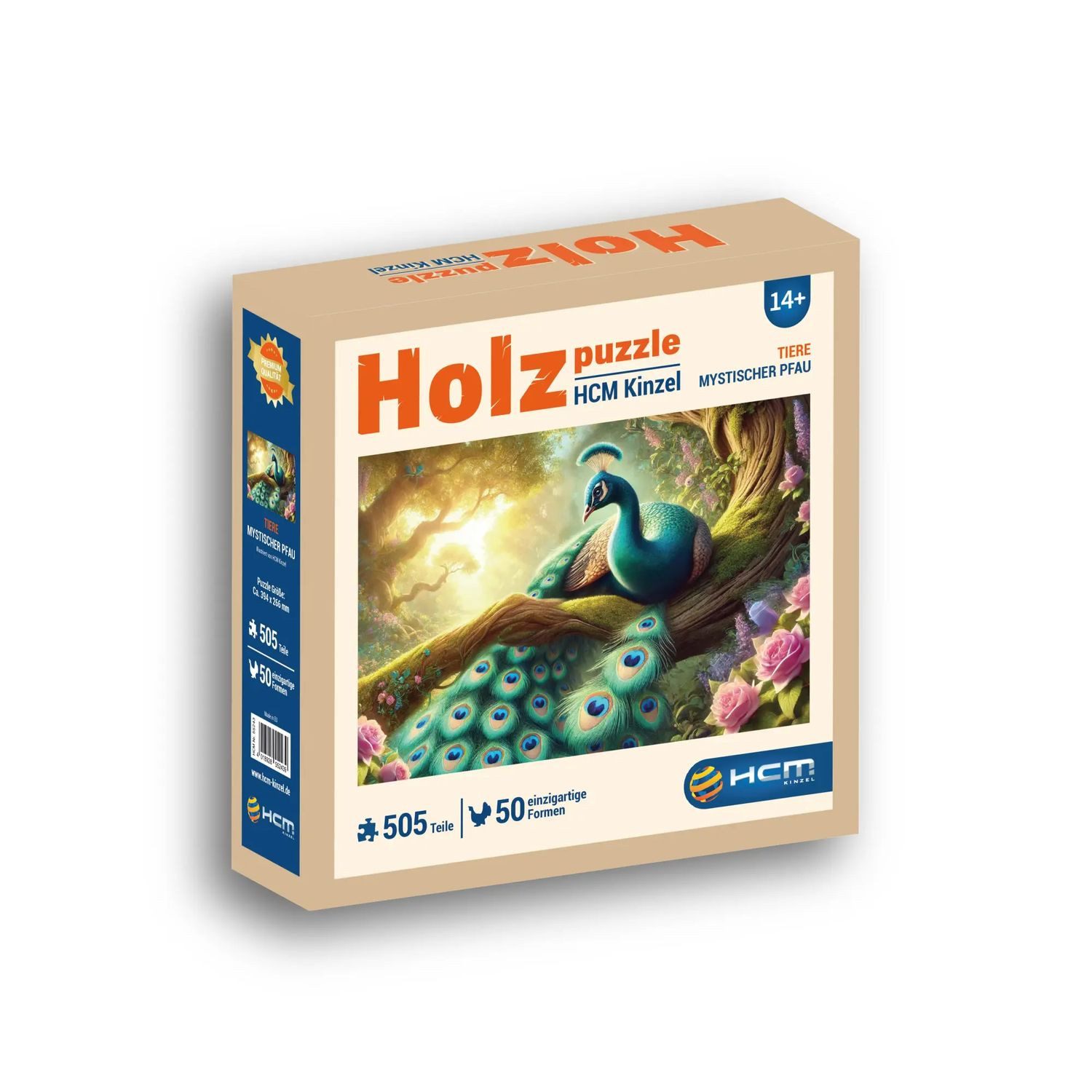 HCM KINZEL Puzzle Holzpuzzle - Mystischer Pfau 505 Teile, 505 Puzzleteile