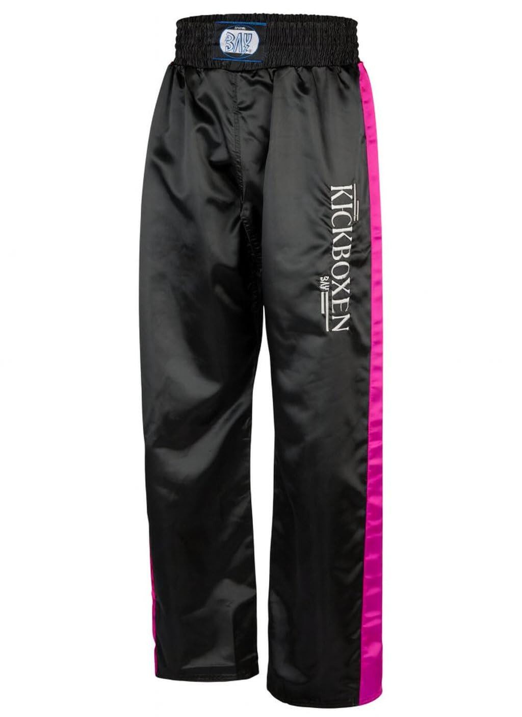 BAY-Sports Sporthose Kickboxhose EDEL STICK Hose lang Kickboxen Kampfsport Kampfsporthose für Kinder und Erwachsene, Schwarz/Pink