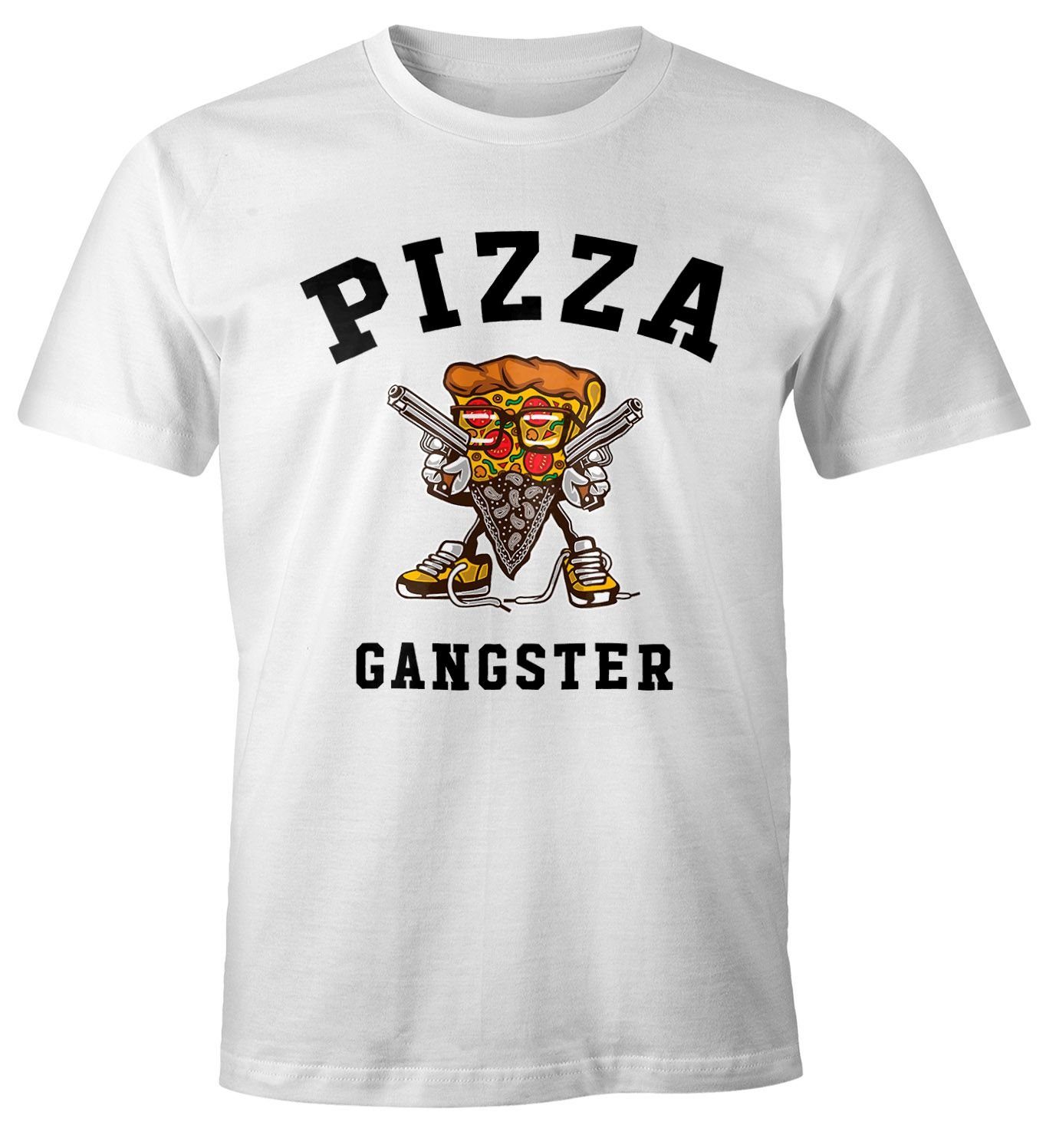 MoonWorks Print-Shirt Pizza Gangster Herren T-Shirt Fun-Shirt Moonworks® mit Print weiß