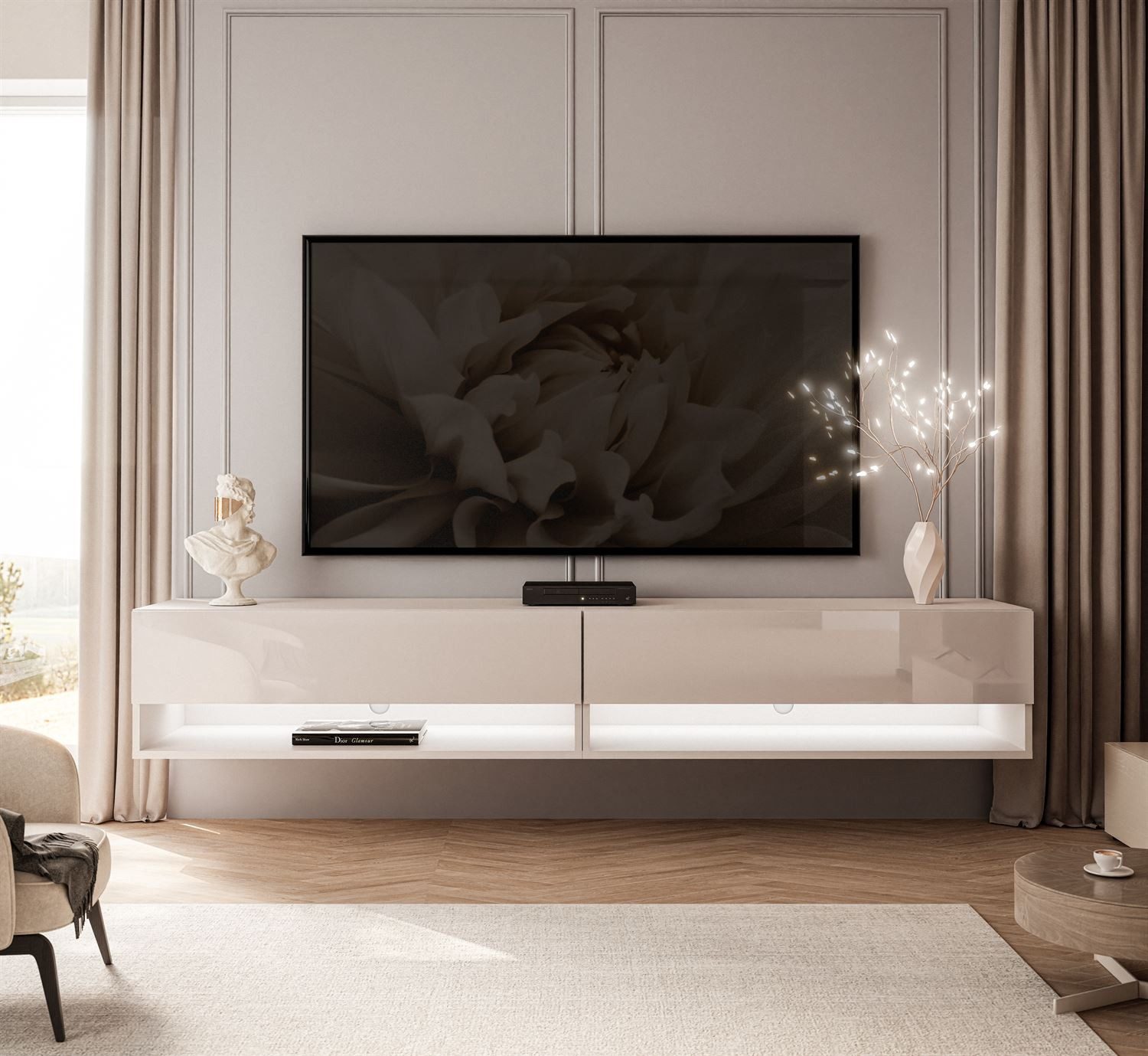 Lookway Lowboard CALANTE 180 cm RTV Hängeschrank mit LED-Beleuchtung