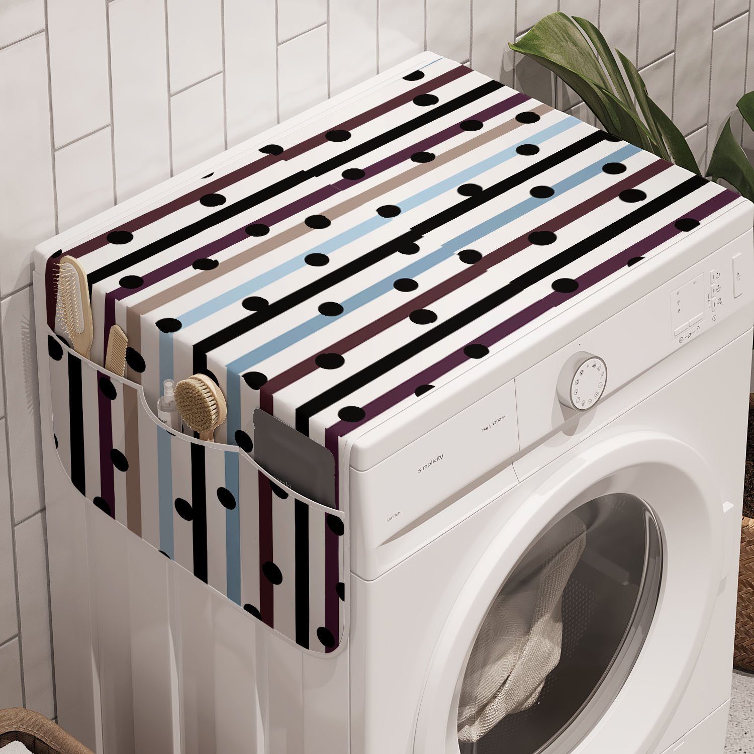 Abakuhaus Badorganizer Anti-Rutsch-Stoffabdeckung für Waschmaschine und Trockner, Geometrisch Hand gezeichnete Punkte Linien