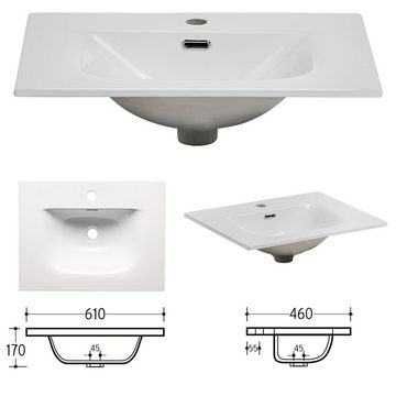 Lomadox Waschtisch-Set LARCIANO-56, (Spar-Set, 2-St), weiß Waschbeckenschrank Keramik Waschbecken Spiegelschrank Beleuchtung